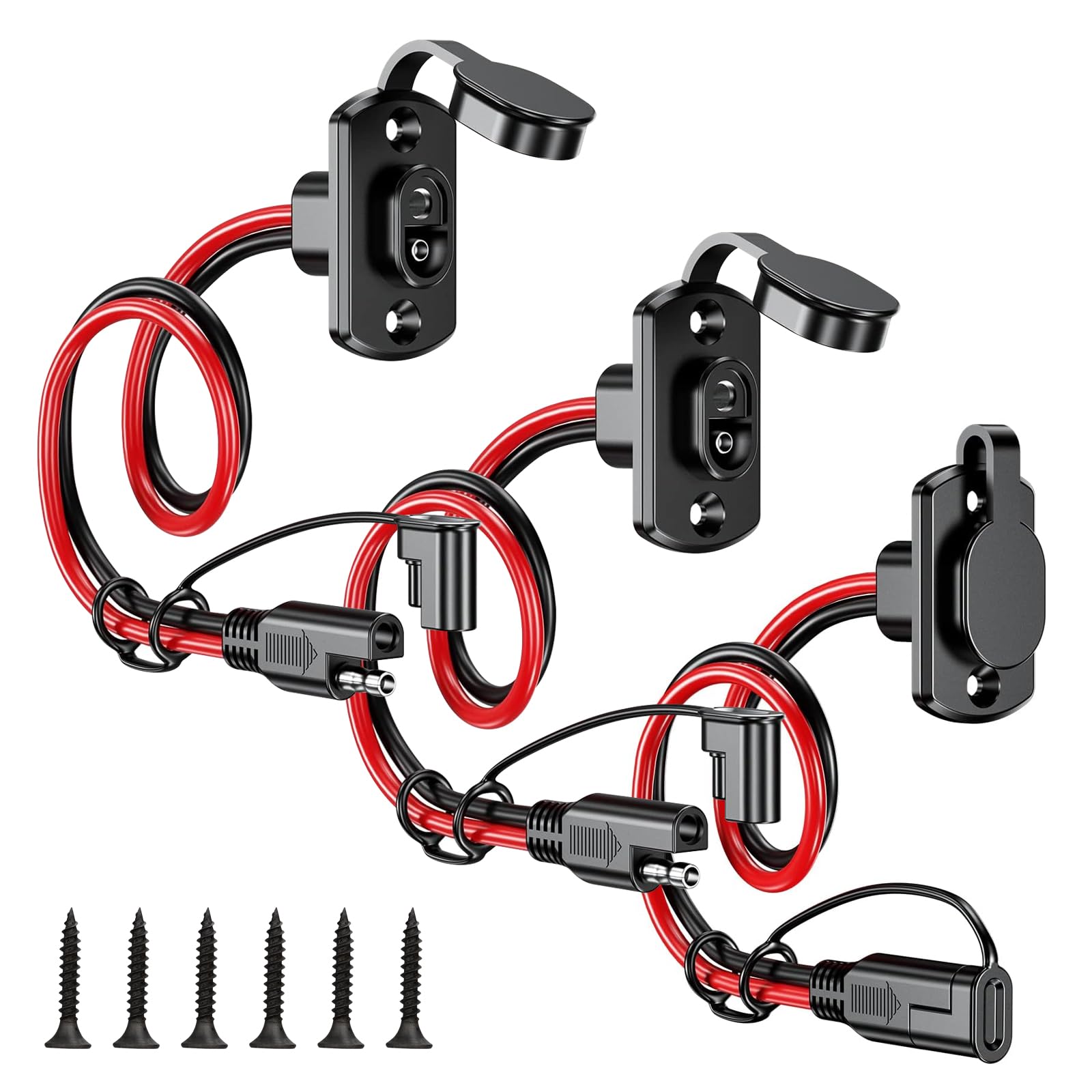 Linkstyle 3PCS SAE Quick Connector Harness, 1FT 12AWG SAE Adapter Male Plug to Female Socket Cable, for Solar Panel Battery Charger Cable