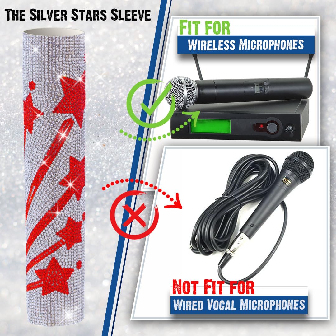 RhymKawa Microphone Cover for Wireless Mic SLX2 BLX2 SM58 Beta58 and Universal Transmitter Sparkle on Wedding Party Tours and TV Shows, Red Star - View 4 of 8
