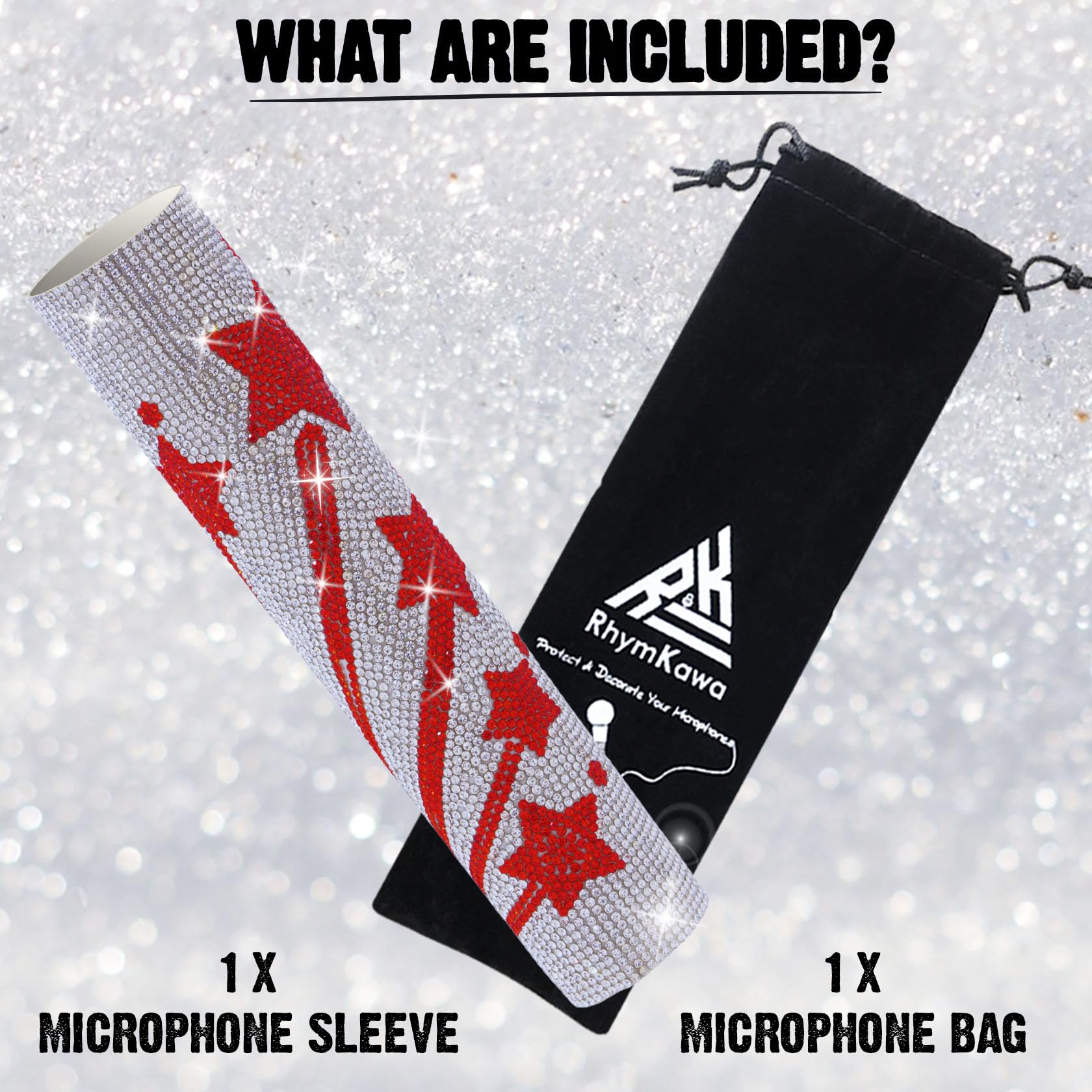 RhymKawa Microphone Cover for Wireless Mic SLX2 BLX2 SM58 Beta58 and Universal Transmitter Sparkle on Wedding Party Tours and TV Shows, Red Star - View 6 of 8