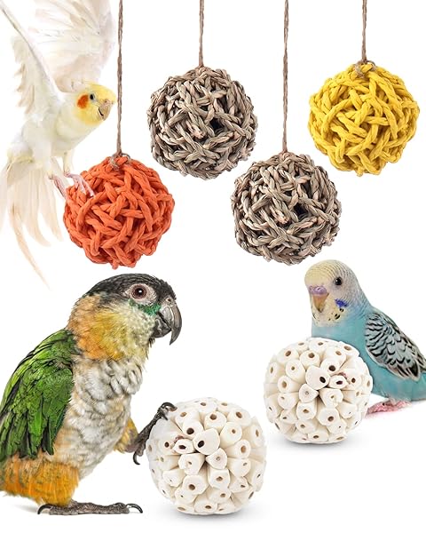 Bissap Bissap 6PCS Small Parrot Chew Toys Colorful Sola Balls for Cockatiels Conures Cockatoos Parakeets and Love Birds