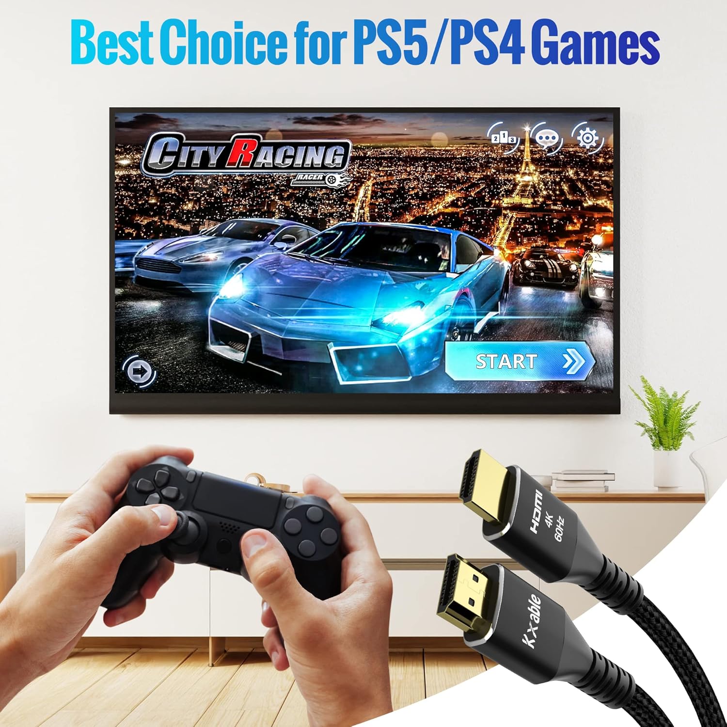 Kxable 4K HDMI Cable 15 Feet 10 Pack Ultra HD 2.0 Nylon Braided Gold Plated Connectors for Laptop Monitors HDTV PS5 Xbox One and More - View 6 of 9