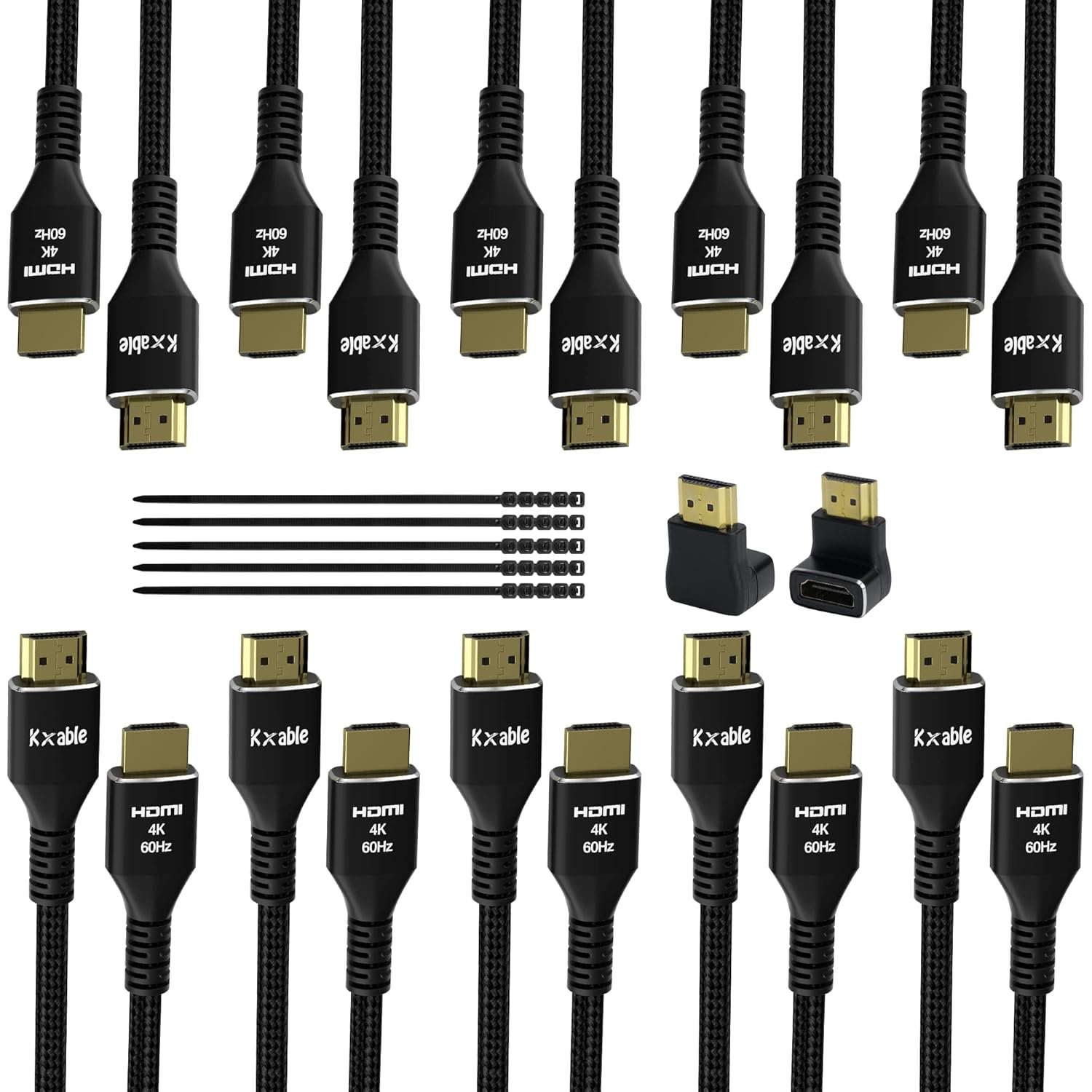 Kxable 4K HDMI Cable 15 Feet 10 Pack Ultra HD 2.0 Nylon Braided Gold Plated Connectors for Laptop Monitors HDTV PS5 Xbox One and More - View 8 of 9