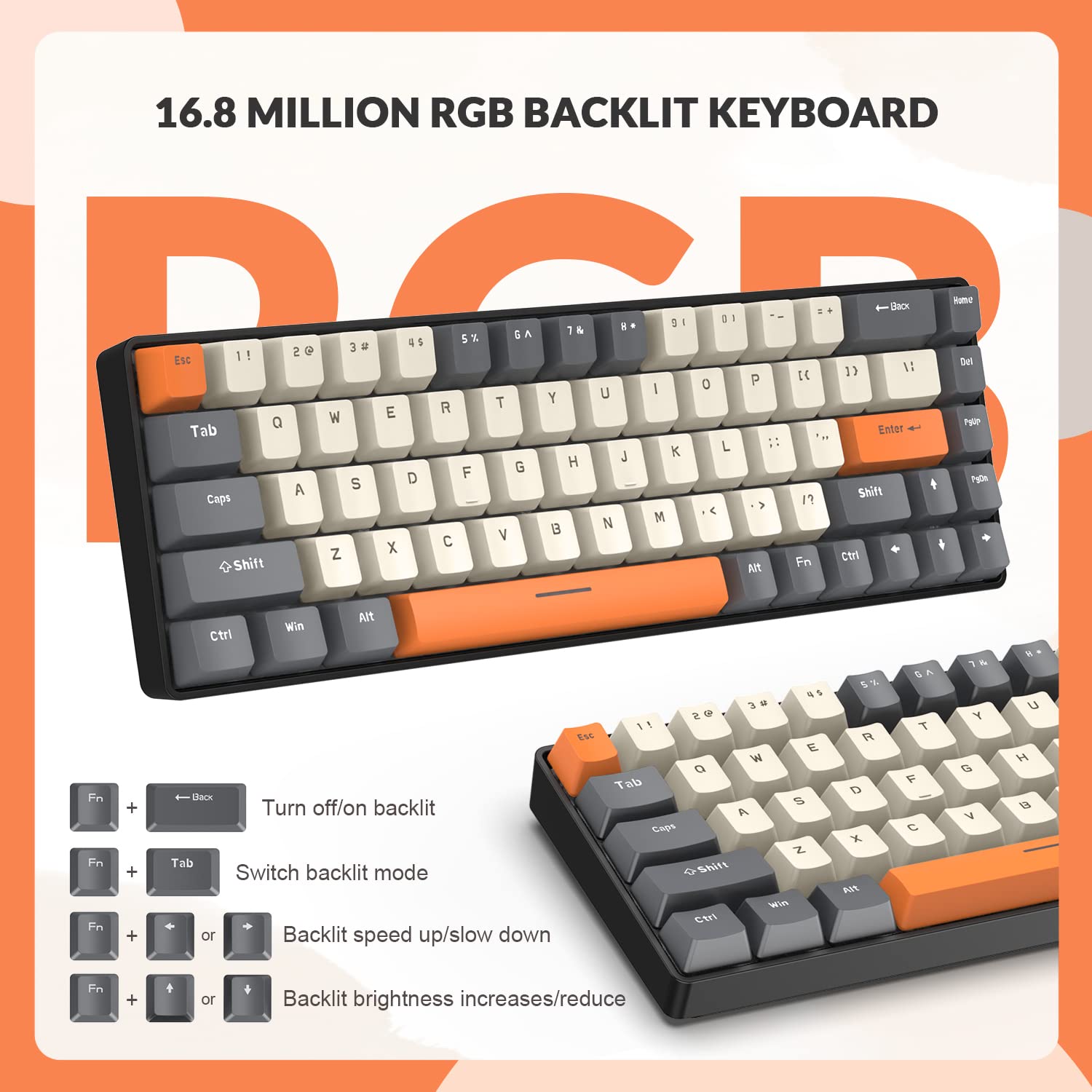 ZIYOU LANG RK-T8 Wired 65% Mechanical Gaming Keyboard with RGB LED Backlit Anti-ghosting TKL Mini 68 Key Custom Coiled C to A Cable Tactile Brown - View 4 of 8