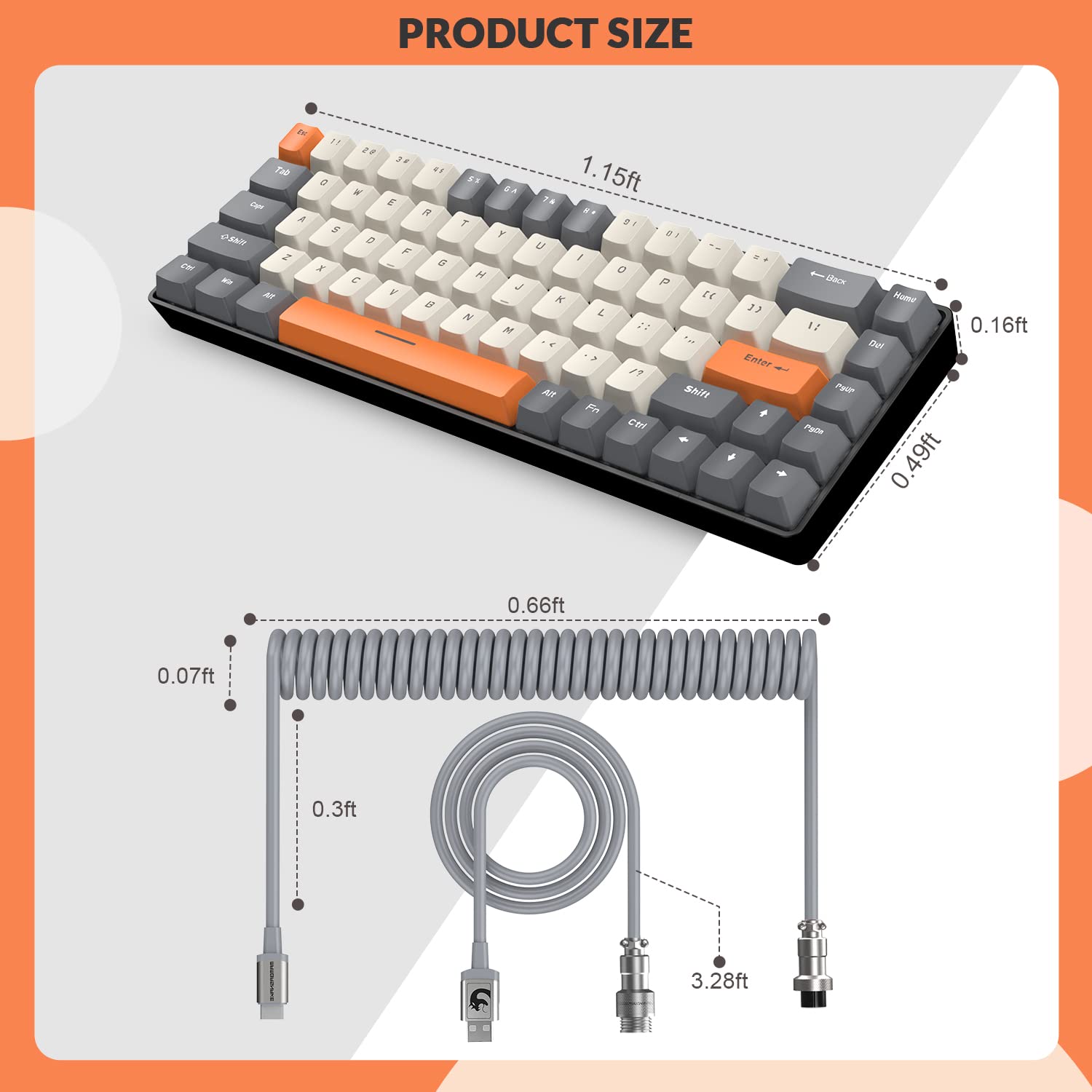 ZIYOU LANG RK-T8 Wired 65% Mechanical Gaming Keyboard with RGB LED Backlit Anti-ghosting TKL Mini 68 Key Custom Coiled C to A Cable Tactile Brown - View 8 of 8