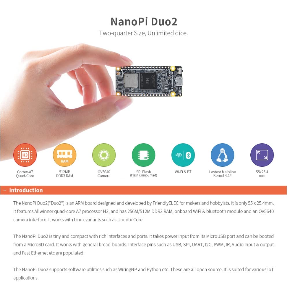 WayPonDEV NanoPi Duo2 Open Source Allwinner H3 Quad-core Single Board Computer with WiFi Bluetooth for IOT Development - View 9 of 9