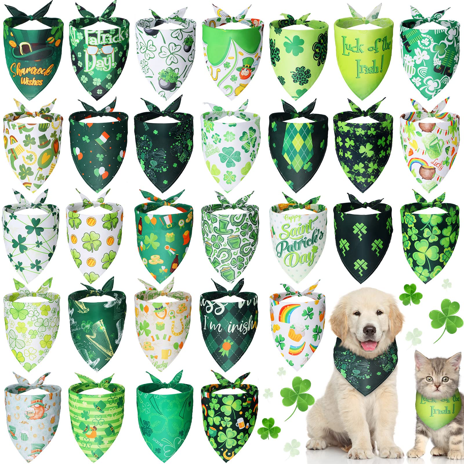 Sanwuta Sanwuta 30 Pieces St Patrick's Day Dog Bandanas Holiday Pet Costume Triangle Scarf for Small to Medium Dogs