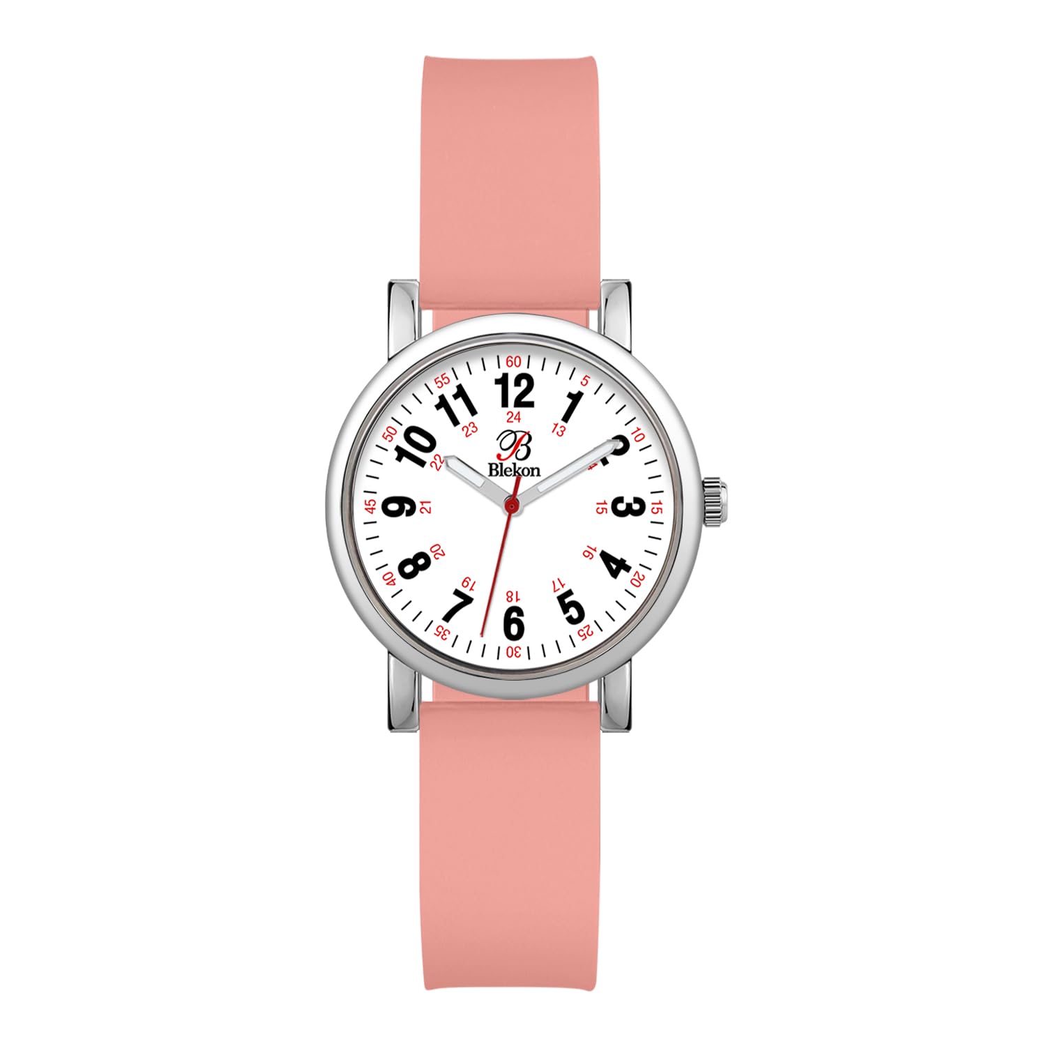 Blekon Original Petite Nurse Watch for Medical Professionals and Students,Various Scrub Colors,Small Easy Read Dial, SILVER LIGHTPINK, Blekon