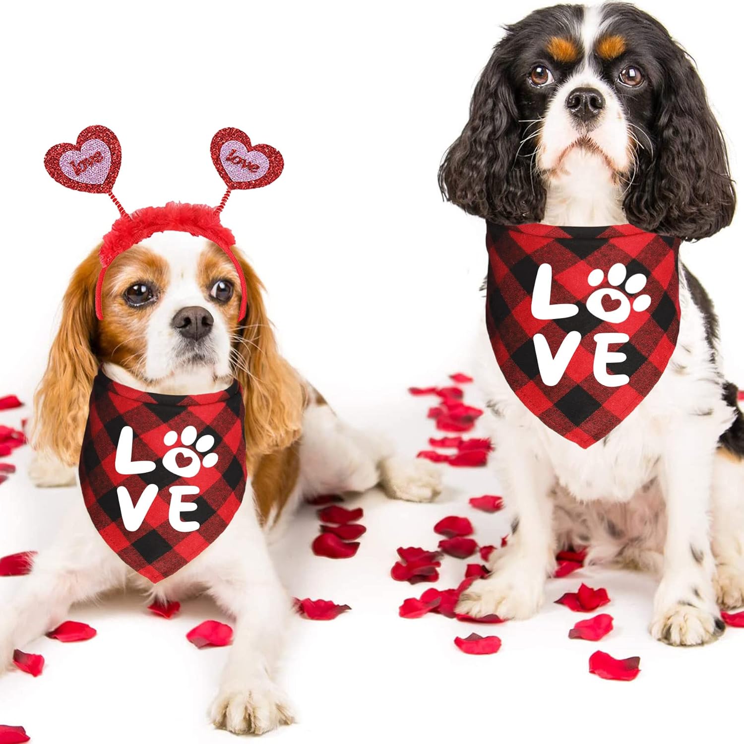 JOTFA JOTFA Valentine's Day Dog Bandana Costumes and Love Headband for Small Medium Large Dogs in Buffalo Plaid Design - View 7 of 7