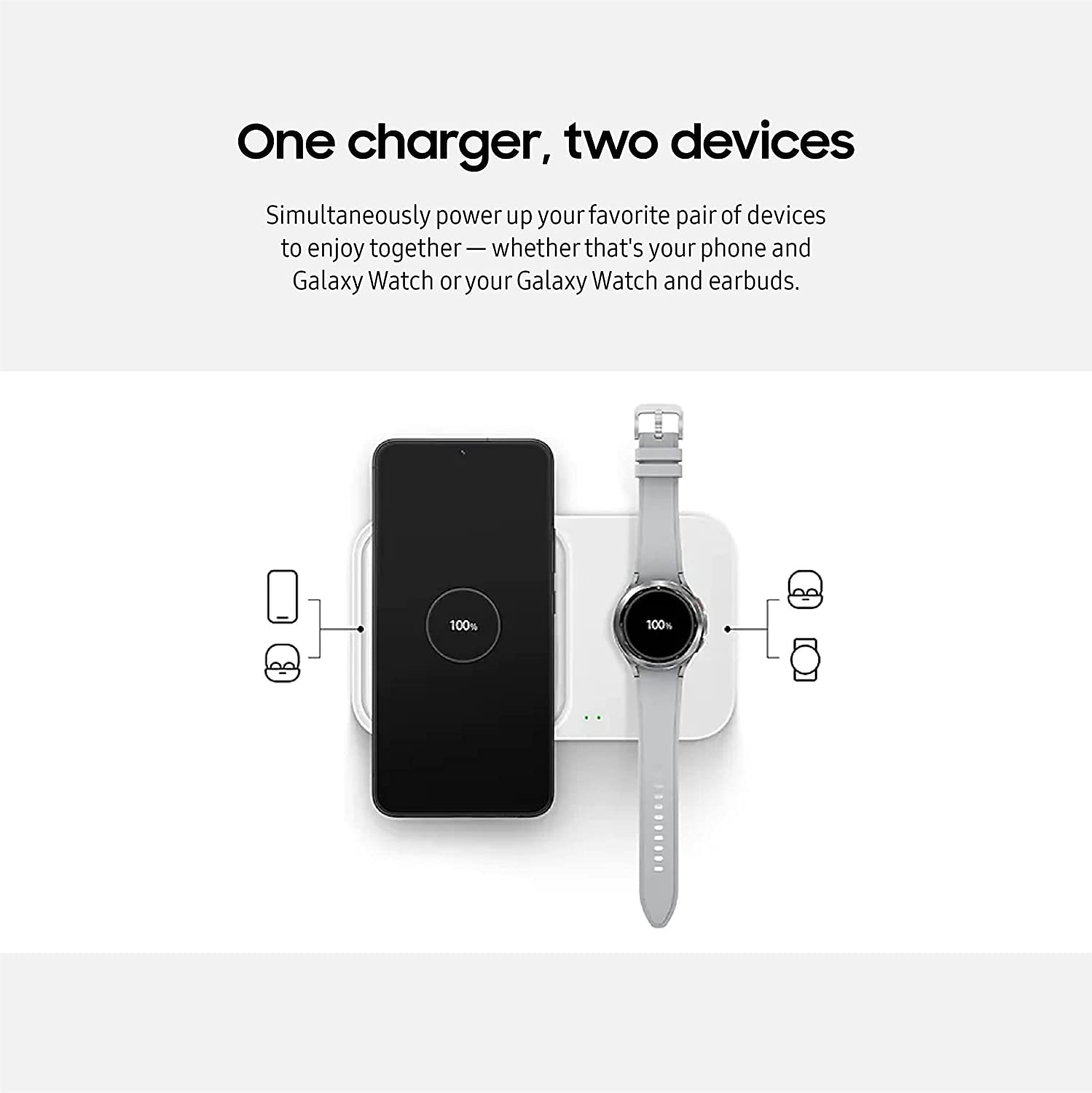 Samsung SAMSUNG 15W Wireless Charger Duo Fast Charge 2 Devices Cordless Charging Pad for Galaxy Phones with USB C Cable and Cleaning Cloth Black - View 3 of 6