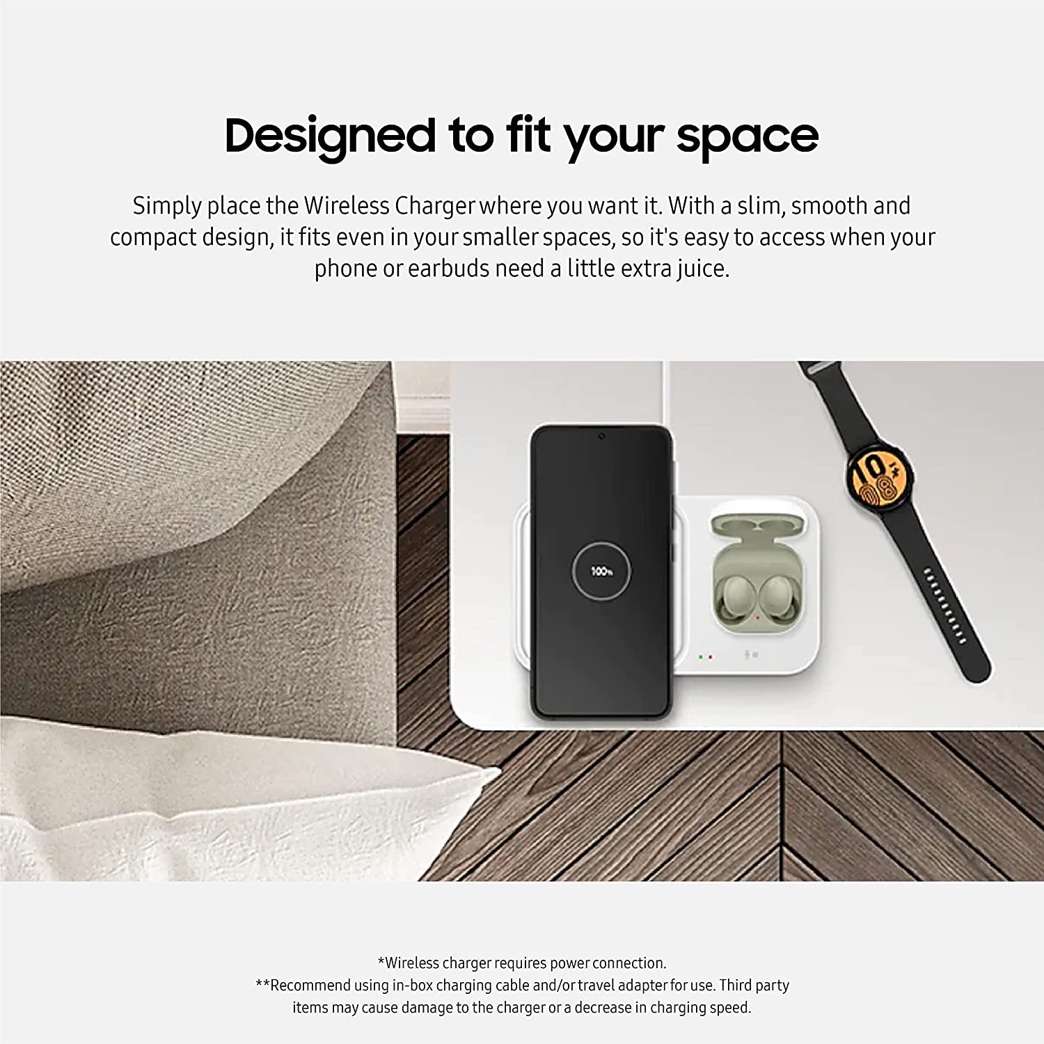 Samsung SAMSUNG 15W Wireless Charger Duo Fast Charge 2 Devices Cordless Charging Pad for Galaxy Phones with USB C Cable and Cleaning Cloth Black - View 5 of 6