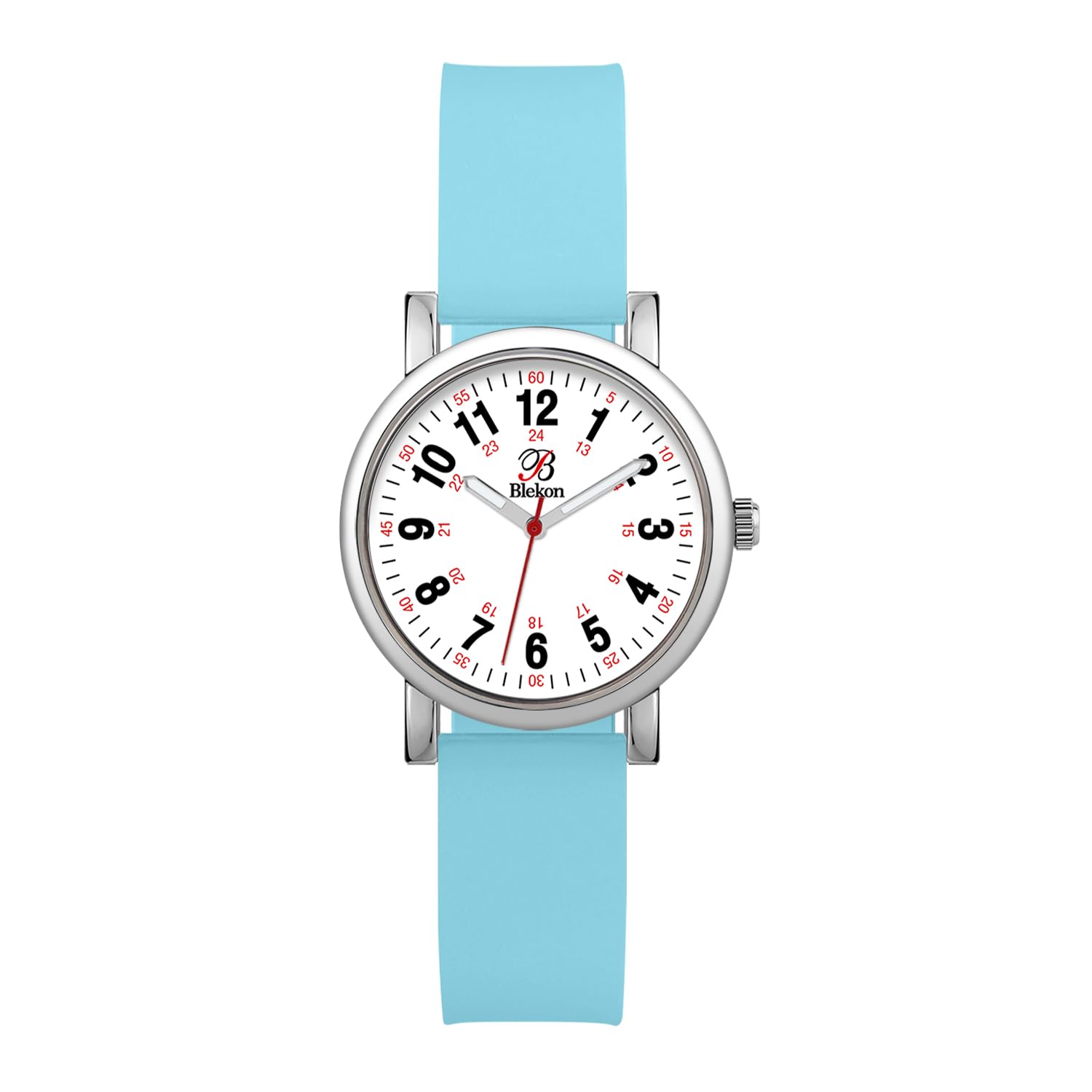 Blekon Original Petite Nurse Watch for Medical Professionals and Students,Various Scrub Colors,Small Easy Read Dial, SILVER LIGHTBLUE, Blekon