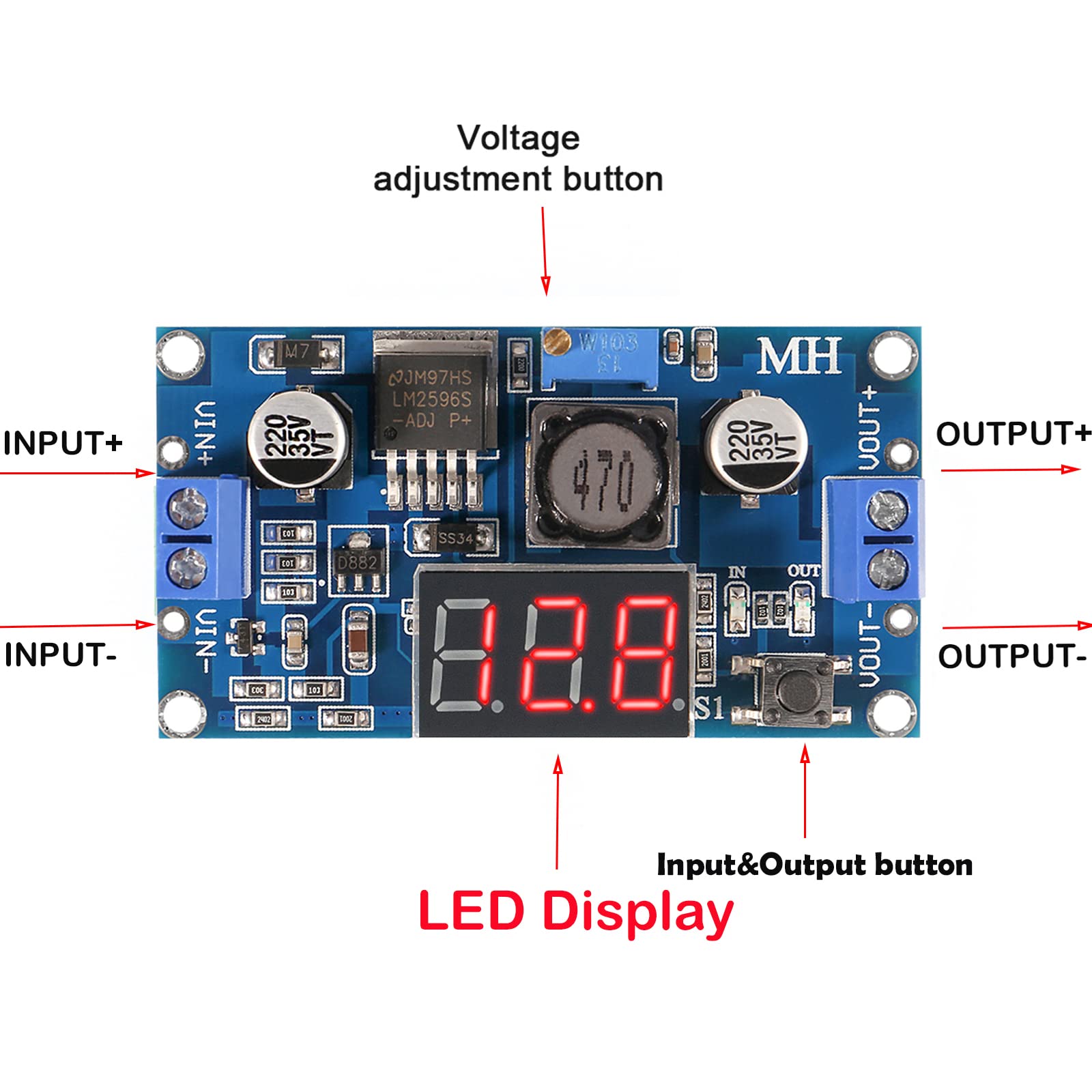 SIPYTOPF 3 Pack LM2596 with LED Display Voltmeter Buck Converter,DC to DC Voltage Regulator Adjustable Step Down Buck Power Convert Module 4.0-40V - View 2 of 7