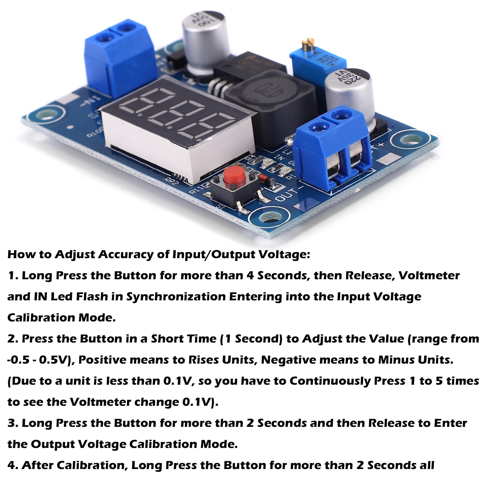 SIPYTOPF 3 Pack LM2596 with LED Display Voltmeter Buck Converter,DC to DC Voltage Regulator Adjustable Step Down Buck Power Convert Module 4.0-40V - View 3 of 7