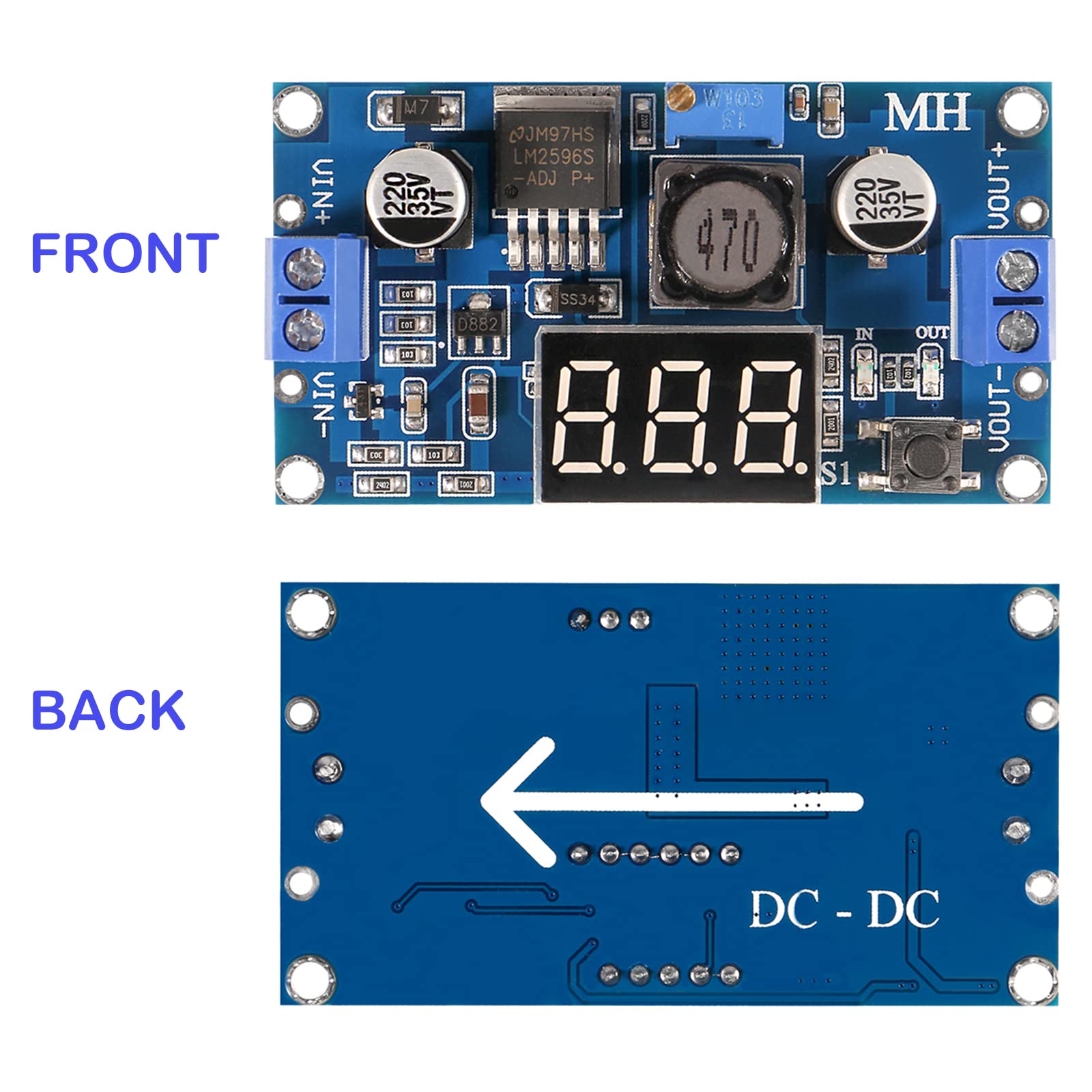 SIPYTOPF 3 Pack LM2596 with LED Display Voltmeter Buck Converter,DC to DC Voltage Regulator Adjustable Step Down Buck Power Convert Module 4.0-40V - View 5 of 7