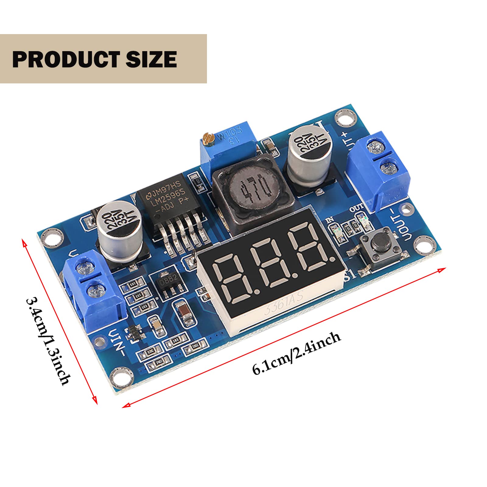 SIPYTOPF 3 Pack LM2596 with LED Display Voltmeter Buck Converter,DC to DC Voltage Regulator Adjustable Step Down Buck Power Convert Module 4.0-40V - View 6 of 7