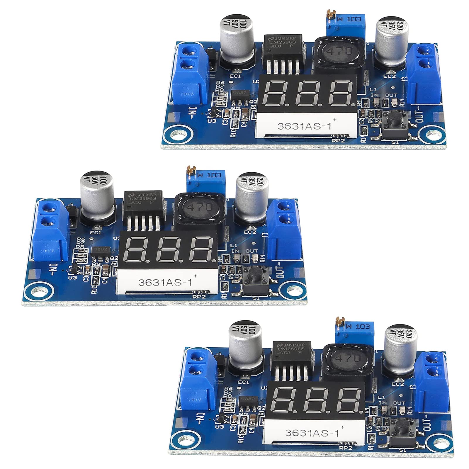 SIPYTOPF 3 Pack LM2596 with LED Display Voltmeter Buck Converter,DC to DC Voltage Regulator Adjustable Step Down Buck Power Convert Module 4.0-40V