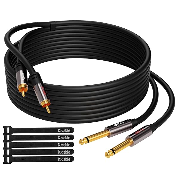 Kxable RCA to 1/4 Cable 25 Feet Dual 1/4 inch TS to Double RCA Stereo Audio Interconnect Cord Oxygen Free Copper OFC with 5 Cable Ties