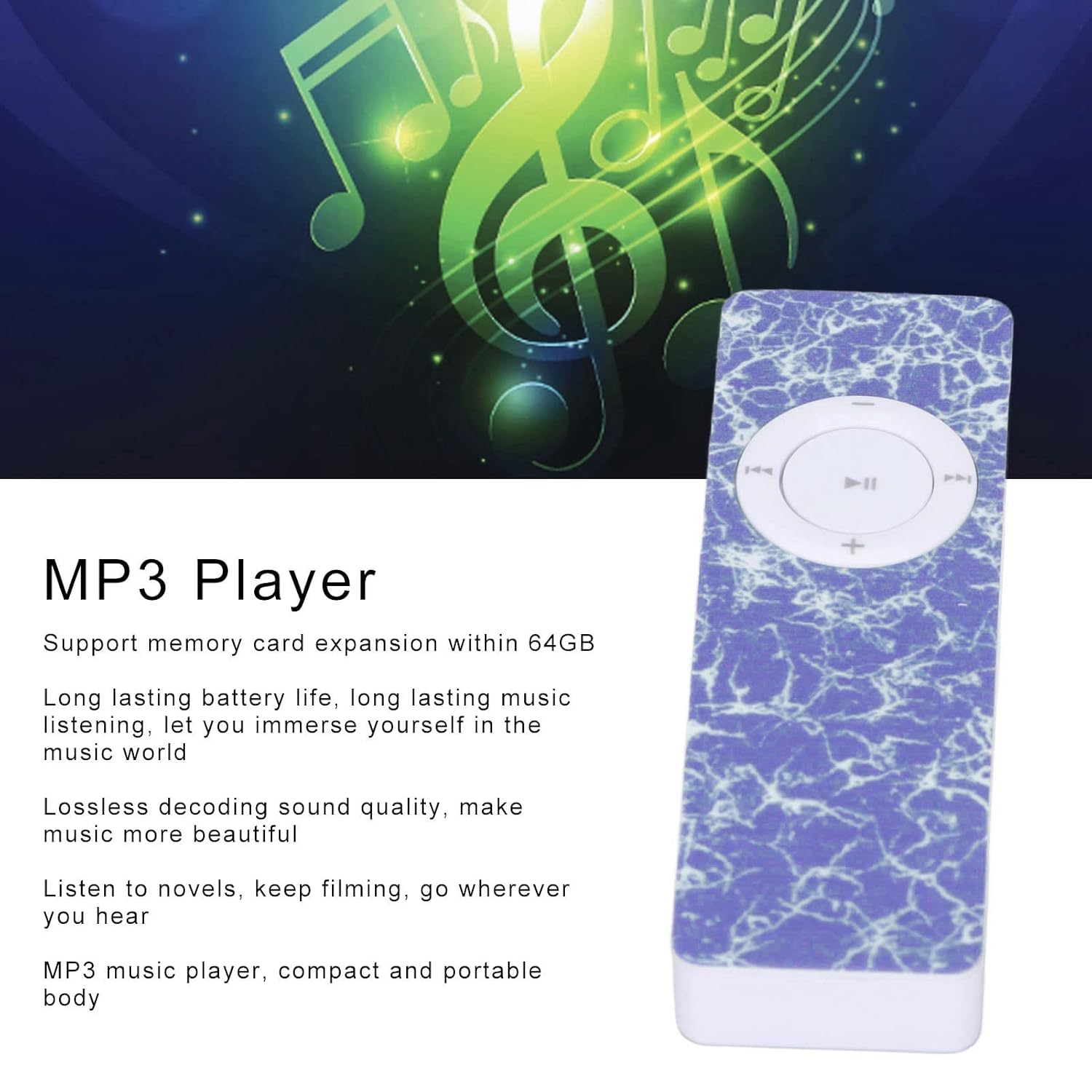 ASHATA Portable MP3 Player HiFi Lossless Sound Music Player for Kids 64GB Memory Card Mini Listening Device for Sports Running Studying - View 3 of 9