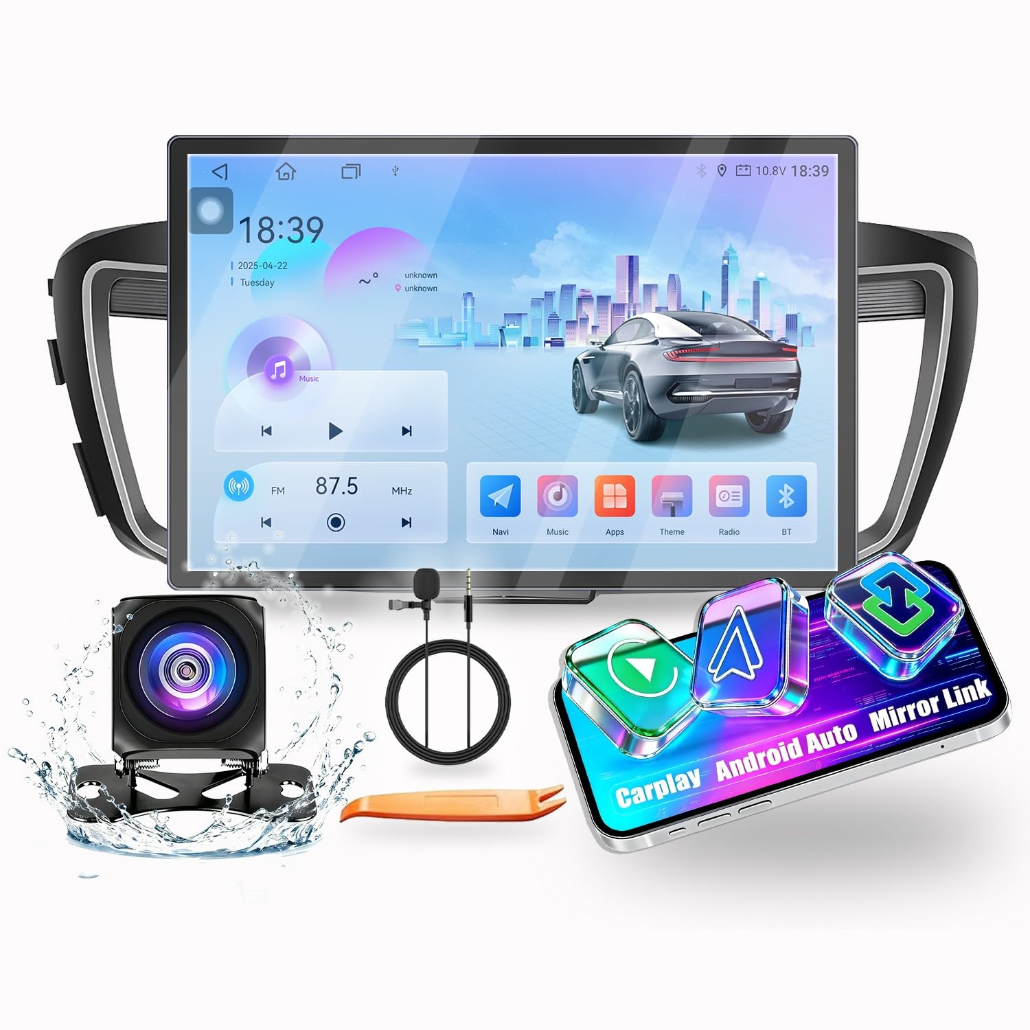 CarPlay Android Auto Navigation Stereo GPS Radio 13.1" QLED Touchscreen Headunit Tablet Pad Media Player for Honda Accord 2013-2017, if Applicable