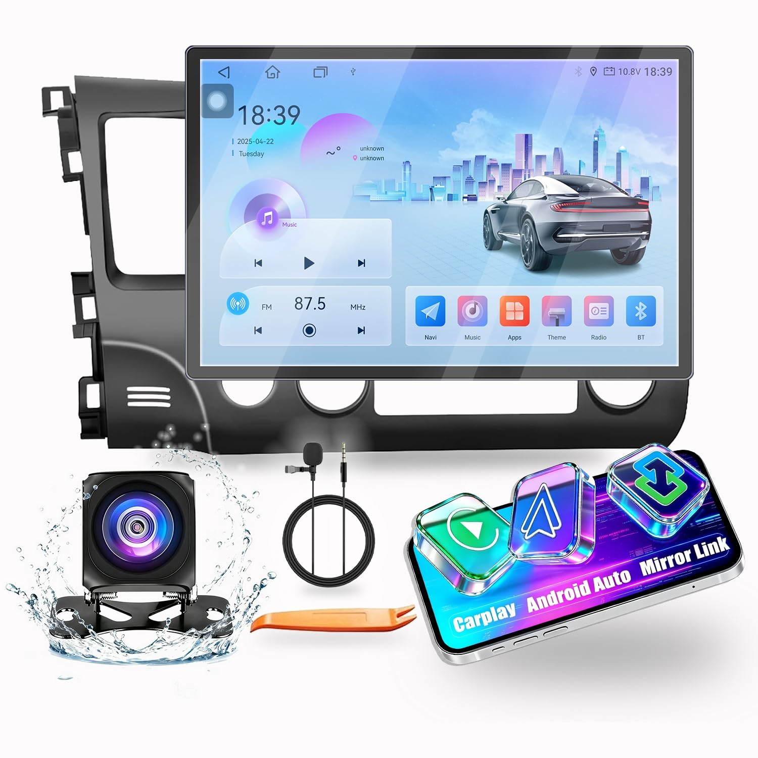 Kunfine Car CarPlay Android Auto Navigation Stereo GPS Radio Reverse Camera Display 13.1" QLED Touchscreen Headunit Tablet Pad Media Player for Honda