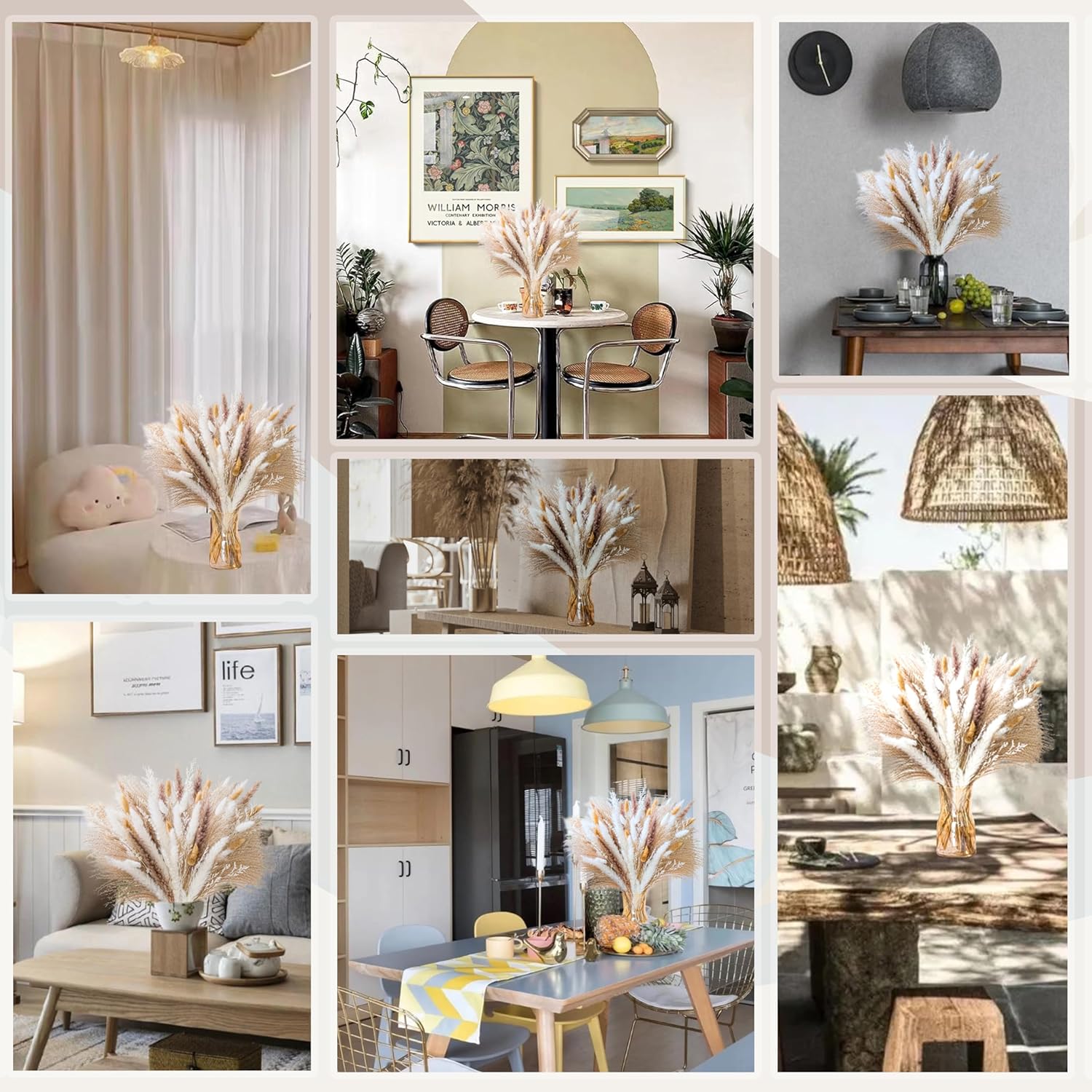 NTLPAMPA Natural Pampas Grass 8 Kind Mix Bouquet Dried Flowers for Wedding Boho Home Table Decor Rustic Farmhouse Decor 93PCS - View 2 of 5