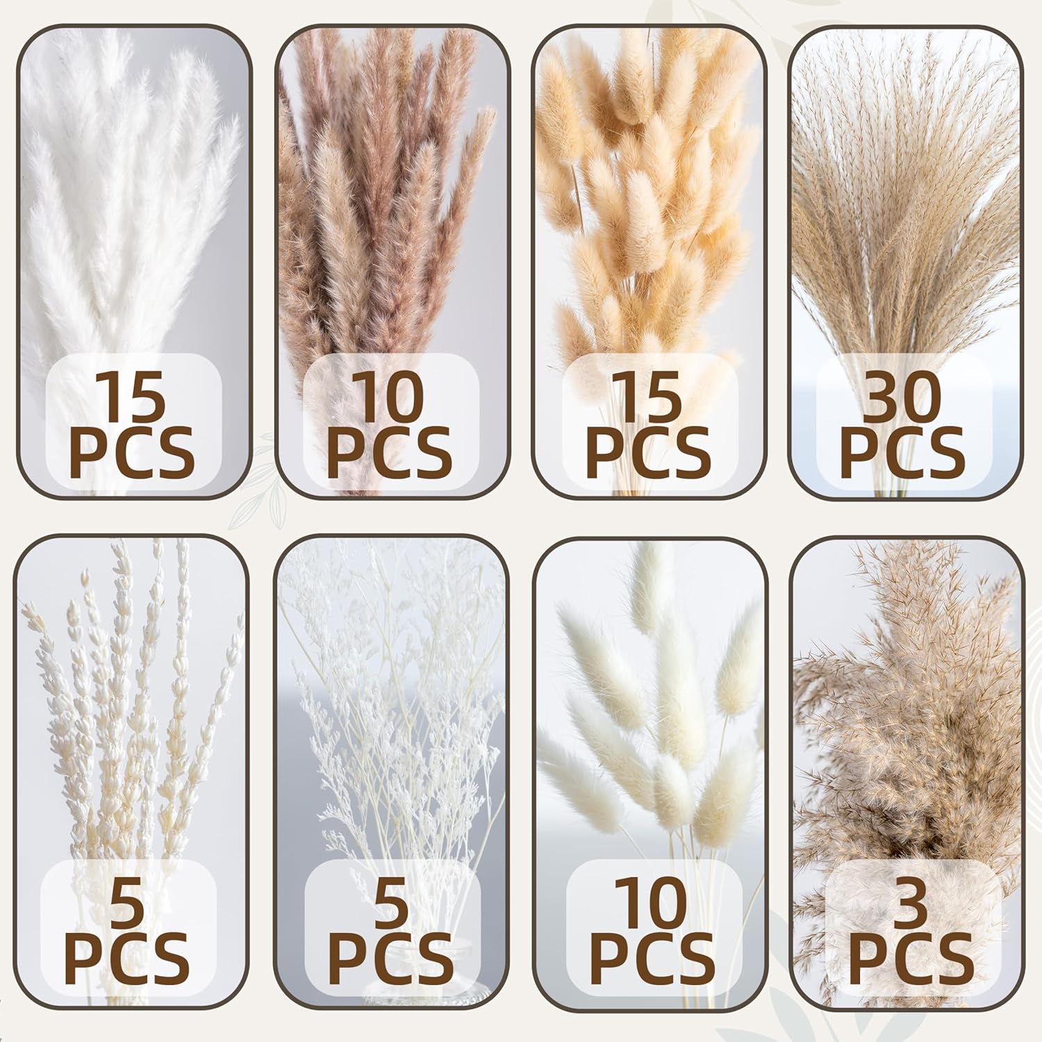 NTLPAMPA Natural Pampas Grass 8 Kind Mix Bouquet Dried Flowers for Wedding Boho Home Table Decor Rustic Farmhouse Decor 93PCS - View 4 of 5