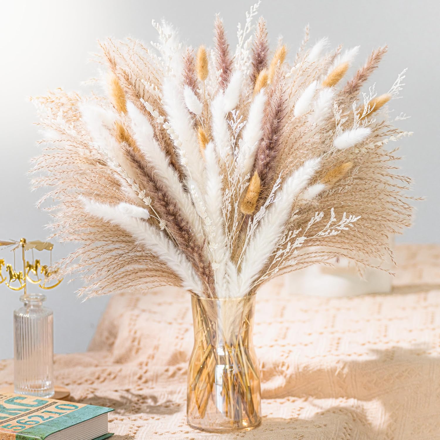 NTLPAMPA Natural Pampas Grass 8 Kind Mix Bouquet Dried Flowers for Wedding Boho Home Table Decor Rustic Farmhouse Decor 93PCS