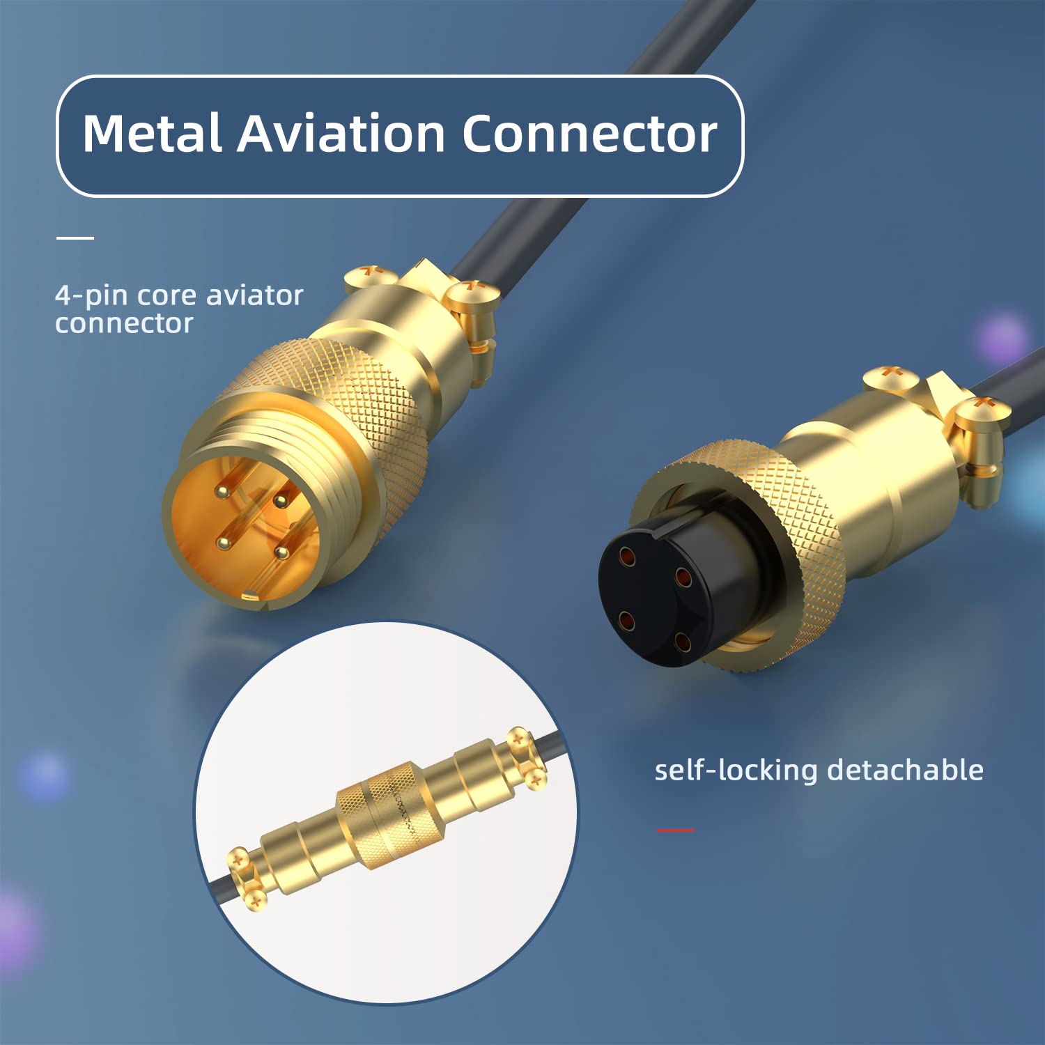 LexonElec Custom Coiled Keyboard Cable 2.0M USB-C to USB-A Detachable Metal Aviator Double-Sleeved Wire for Gaming Keyboard Gold Gray - View 4 of 8