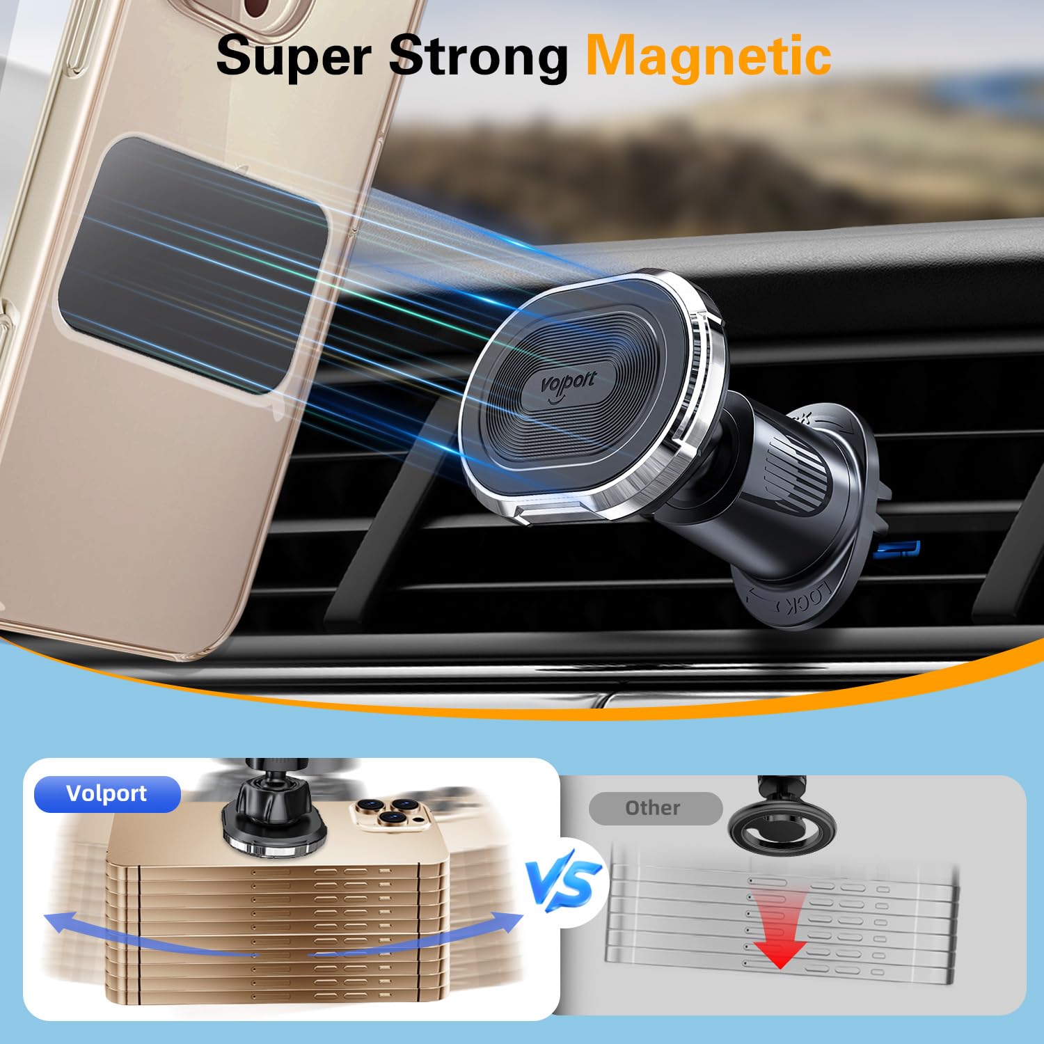 Magnetic Car Mount Air Vent Cell Phone Holder, Universal Vehicle Dash Dashboard Ac Airvent Cellphone Magic Stand with Clip Hook, for iPhone 16 15 - View 4 of 9