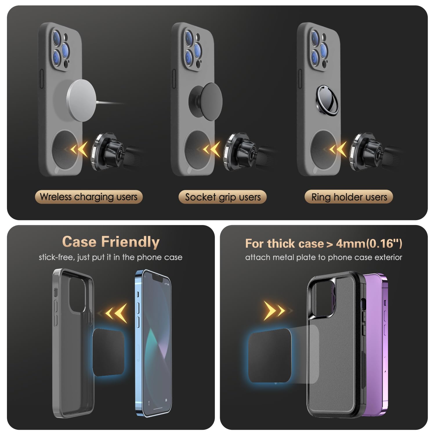 Magnetic Car Mount Air Vent Cell Phone Holder, Universal Vehicle Dash Dashboard Ac Airvent Cellphone Magic Stand with Clip Hook, for iPhone 16 15 - View 9 of 9