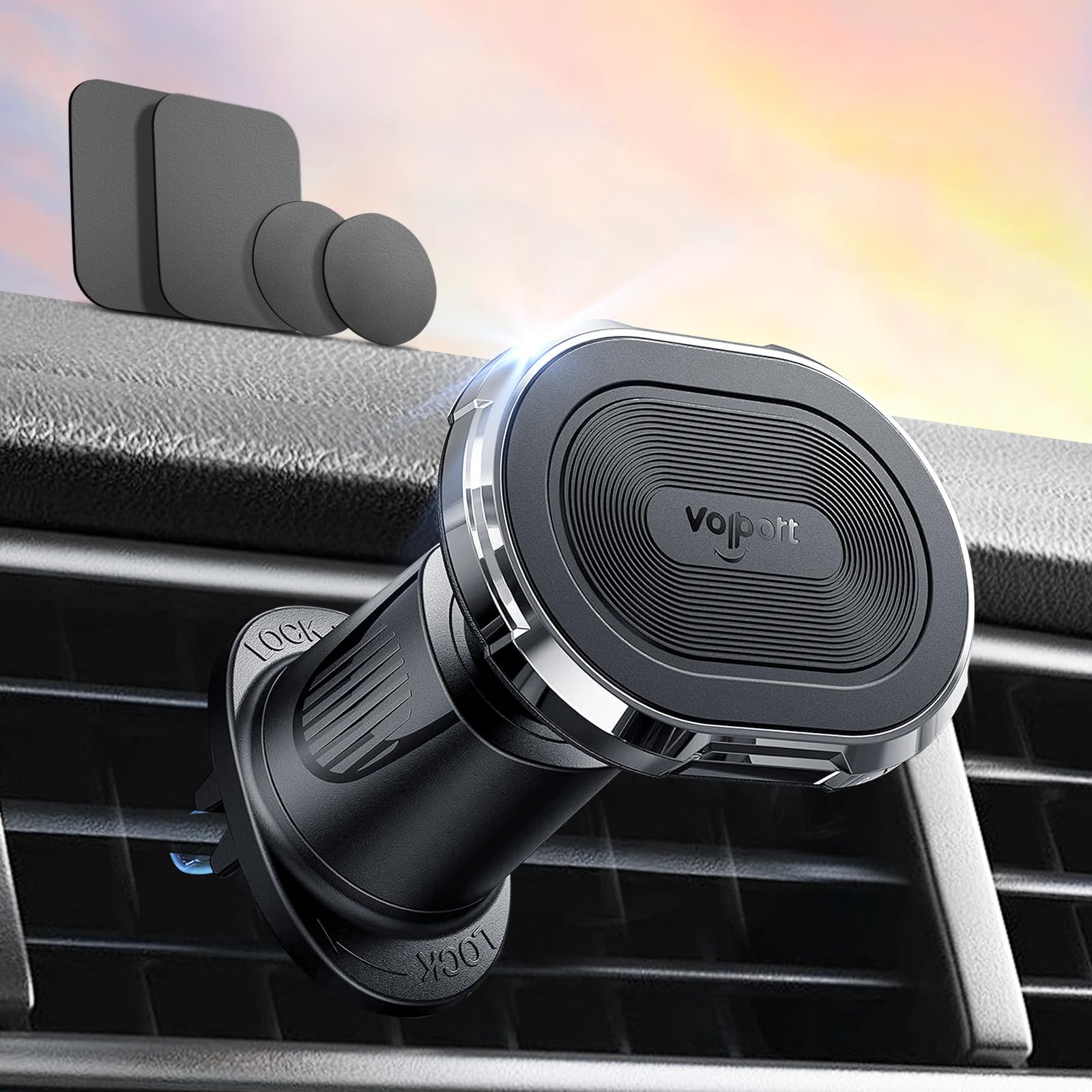 Magnetic Car Mount Air Vent Cell Phone Holder, Universal Vehicle Dash Dashboard Ac Airvent Cellphone Magic Stand with Clip Hook, for iPhone 16 15