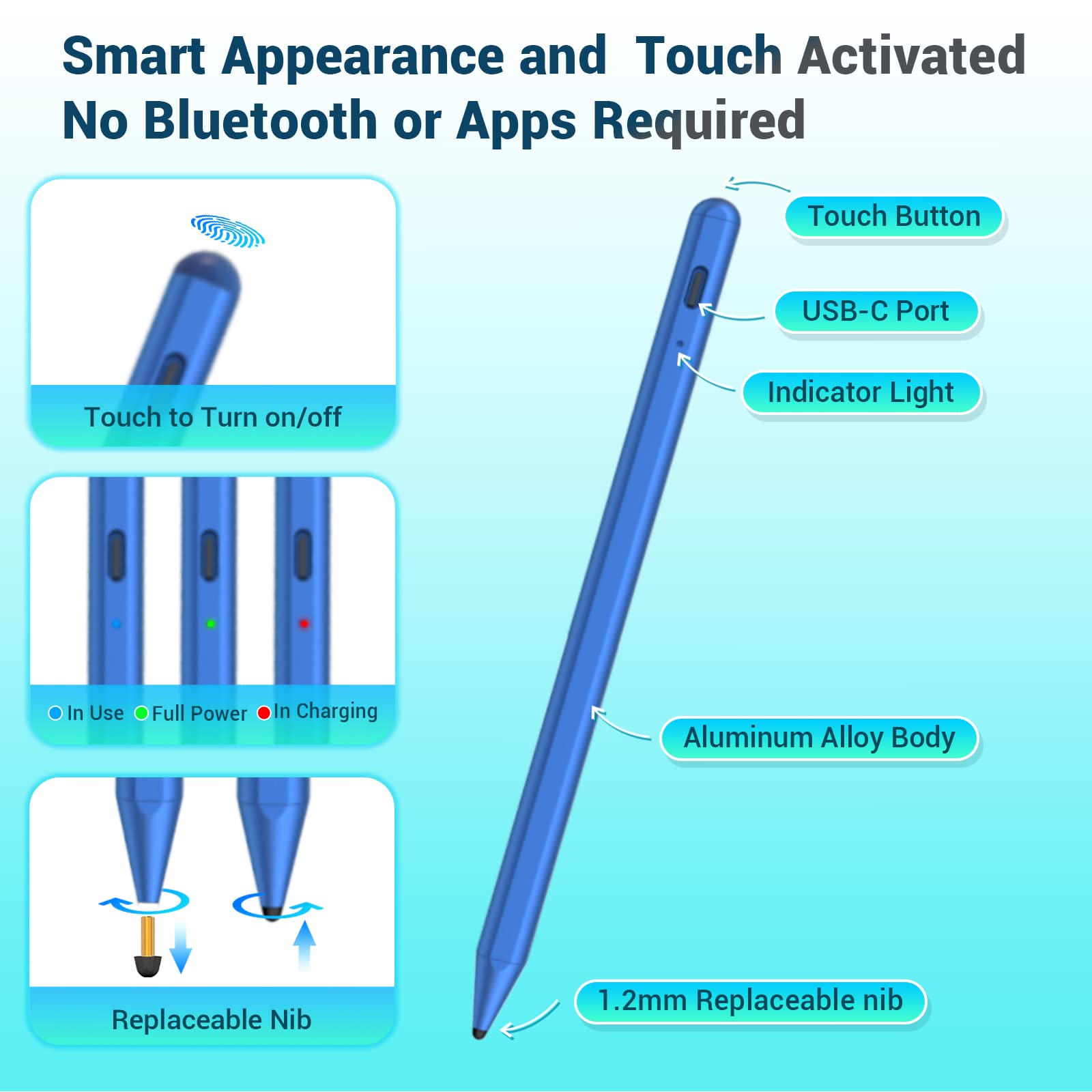 Stylus Pen for Apple Ipad Pen Active Pencil A16 10th 9th 8th 7th 6th Generation Palm Rejection Precision for 2018-2025 Apple Pen iPad Pro M412.9 and - View 6 of 6