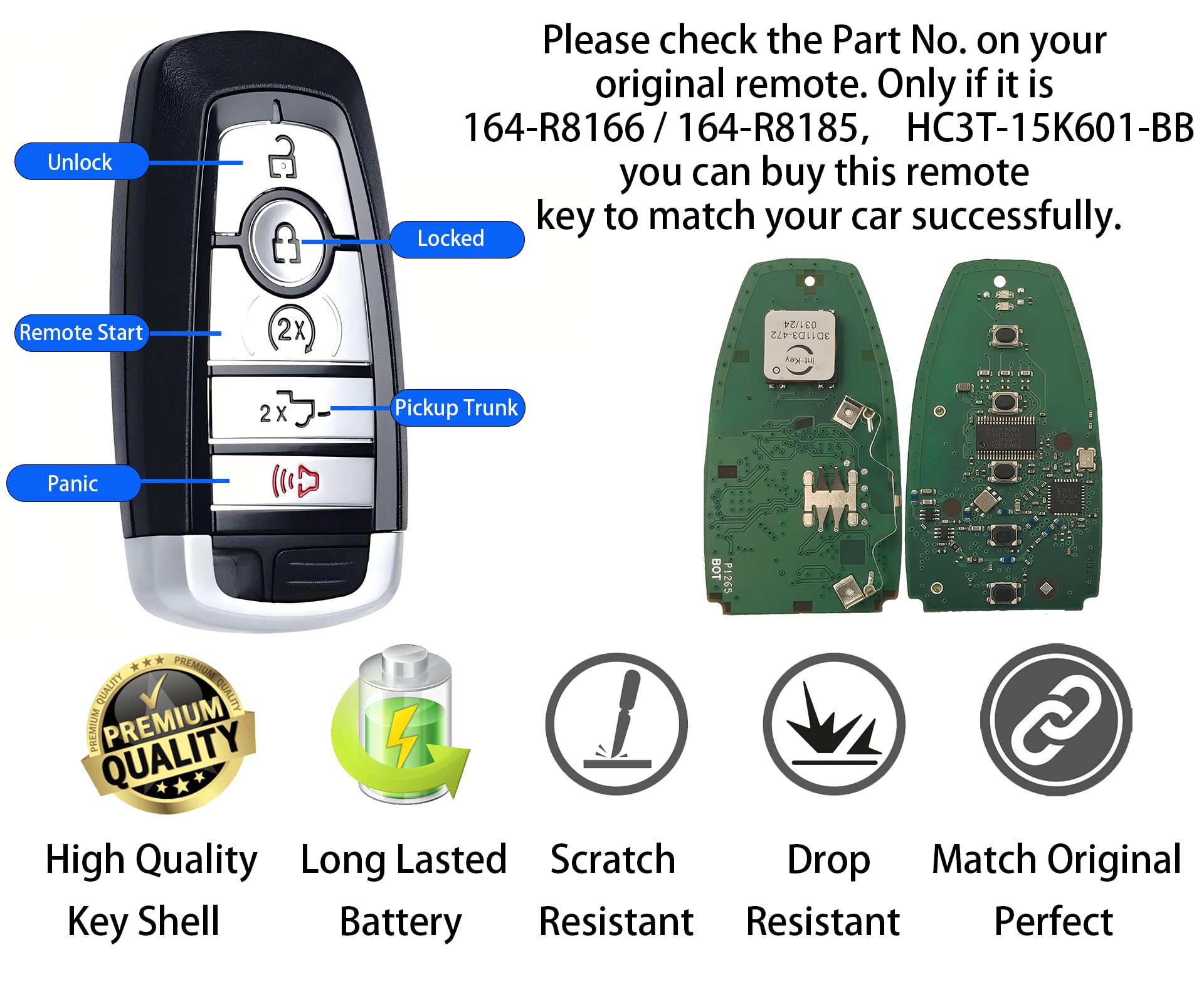 Smart Key for Ford F-Series 2017-2023, Alliskeys Proximity Keyless Entry Remote Control Key Fob Replacement for Ford F-Series 2017-2023 M3N-A2C931426 - View 6 of 8