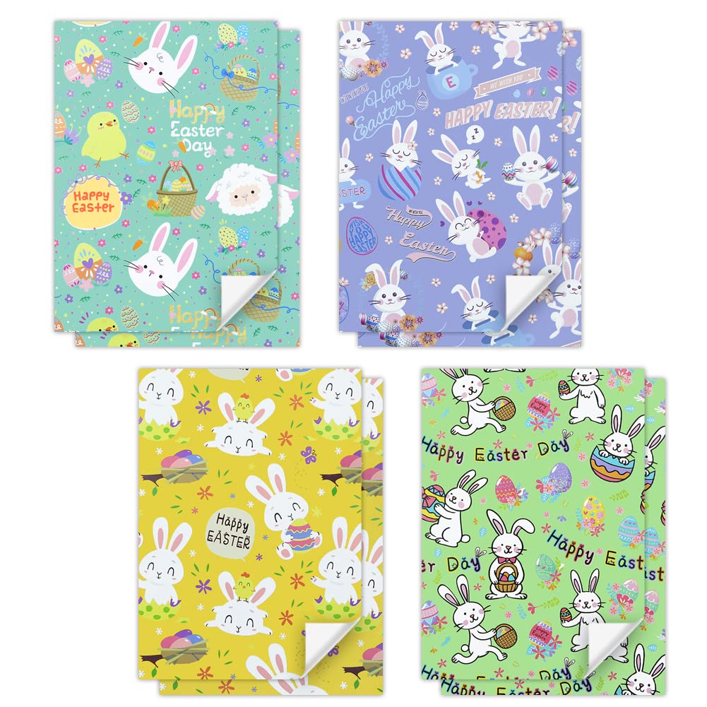 Boerni Easter Wrapping Paper for Kids 8 Sheets Cute Bunny Egg Sheep Chick Print Gift Wrap for Spring Holiday Birthday Baby Shower Party - View 3 of 7