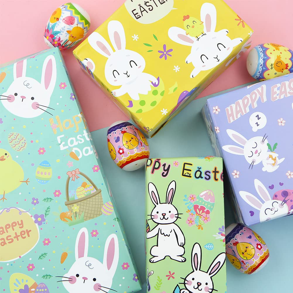 Boerni Easter Wrapping Paper for Kids 8 Sheets Cute Bunny Egg Sheep Chick Print Gift Wrap for Spring Holiday Birthday Baby Shower Party - View 5 of 7