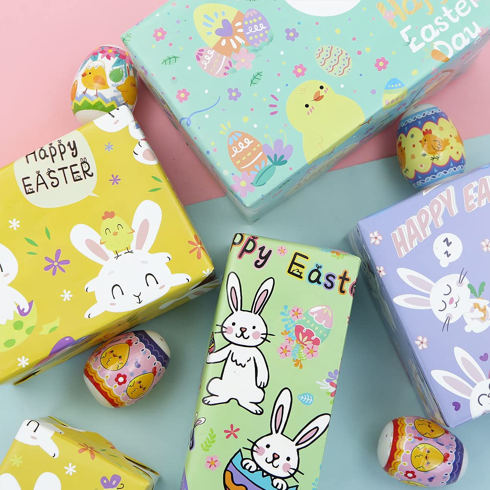 Boerni Easter Wrapping Paper for Kids 8 Sheets Cute Bunny Egg Sheep Chick Print Gift Wrap for Spring Holiday Birthday Baby Shower Party - View 6 of 7