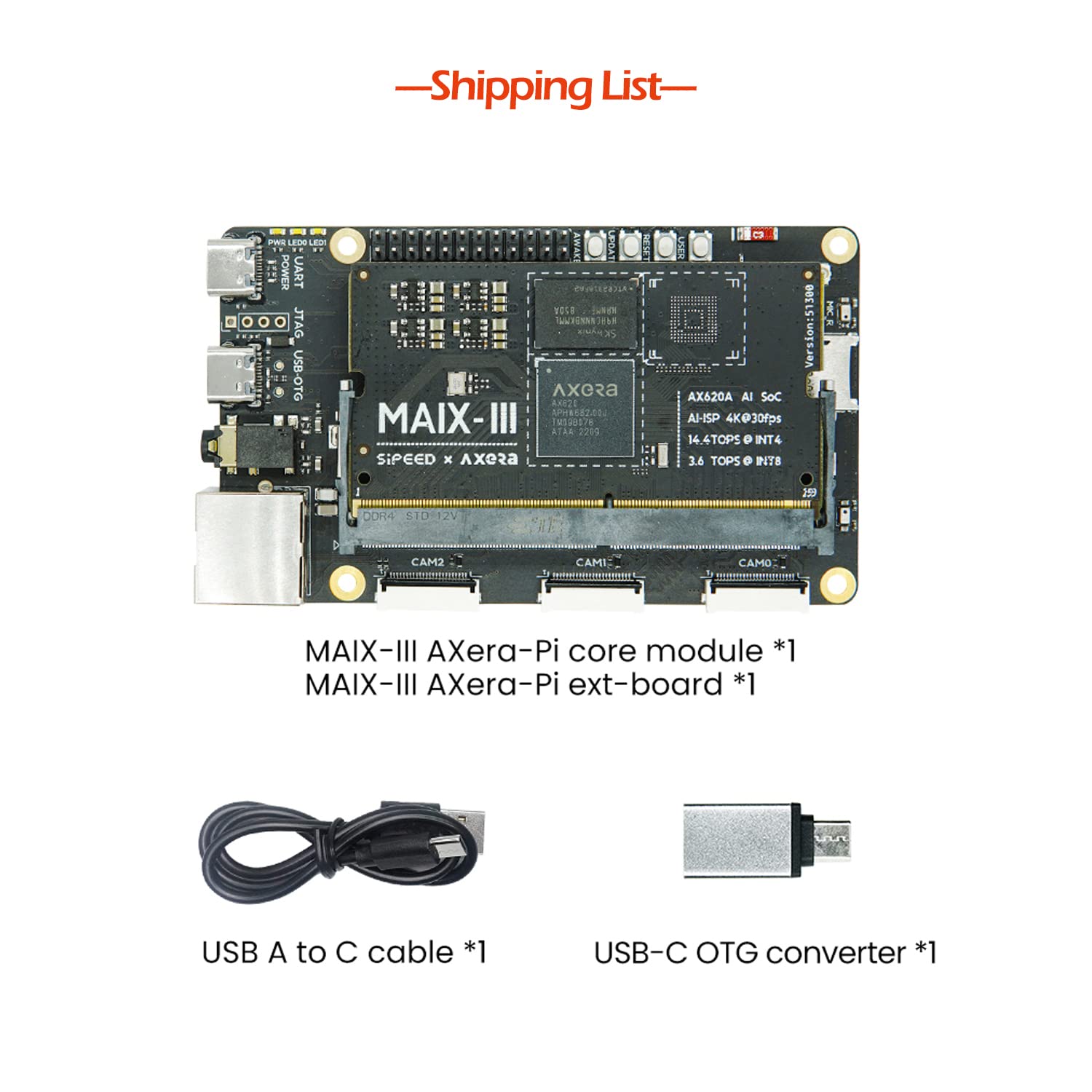 WayPonDEV Sipeed M3AXPI 2GB AI Linux Single Board Computer with Quad-core CPU and Gigabit Ethernet for AIoT Edge Computing and Python Programming - View 2 of 9