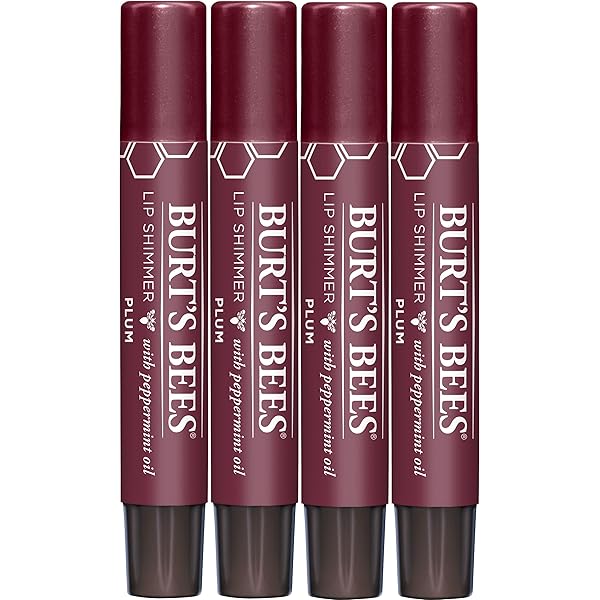 Burt's Bees Valentine's Day Gift: Burt's Bees Shimmer Lip Tint 4-Pack - Hydrating Tinted Lip Balm in Plum for All-Day Glow
