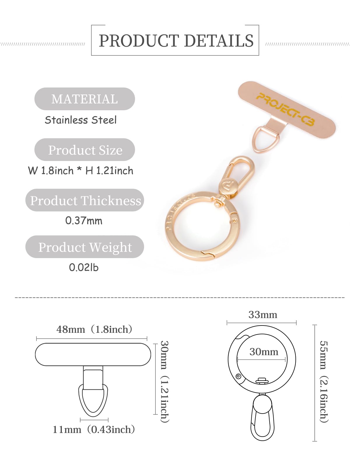 project-cb Universal Phone Lanyard Patch Replacement with Spring Ring and Metal Patch for Cell Phones Silver - View 6 of 7