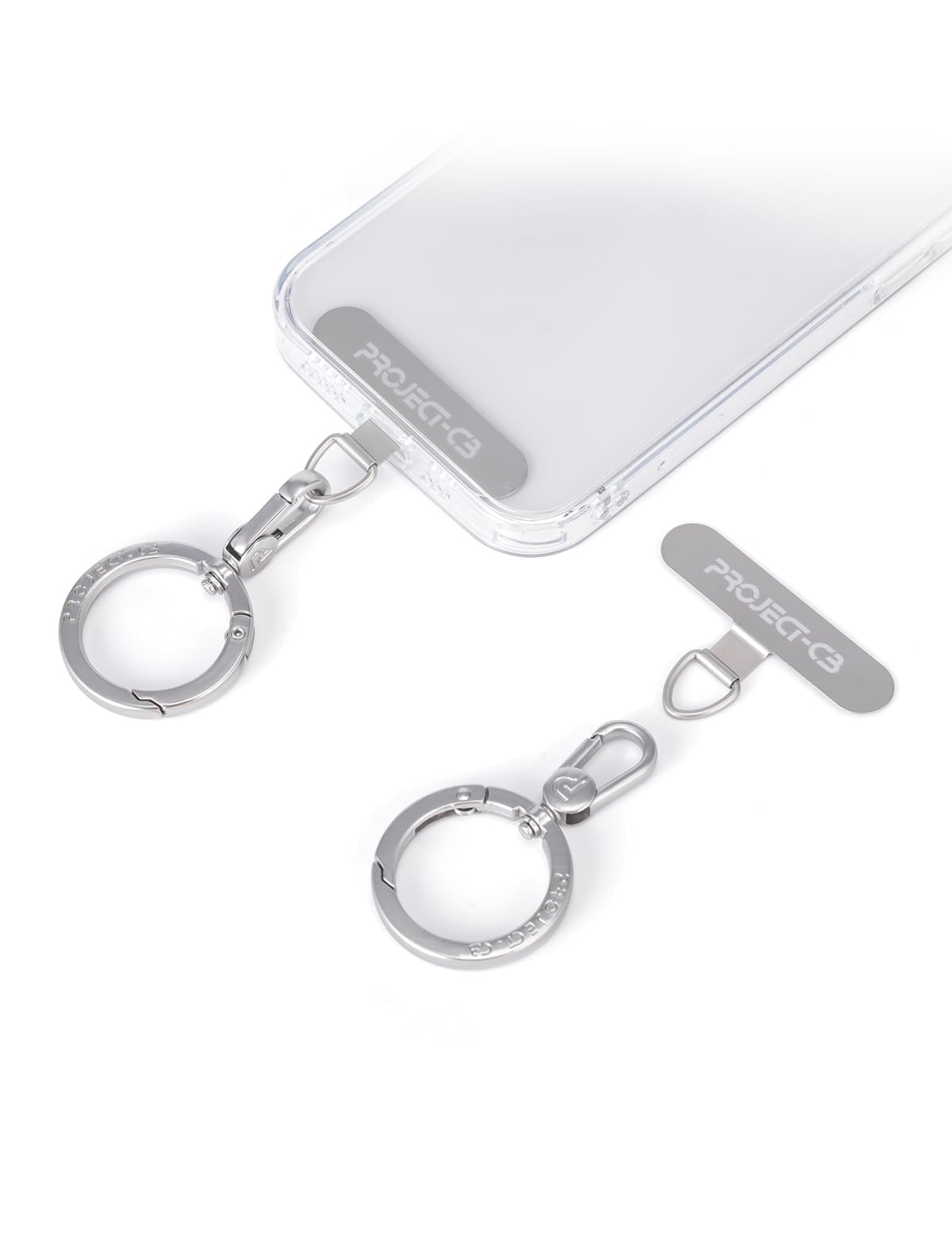 project-cb Universal Phone Lanyard Patch Replacement with Spring Ring and Metal Patch for Cell Phones Silver