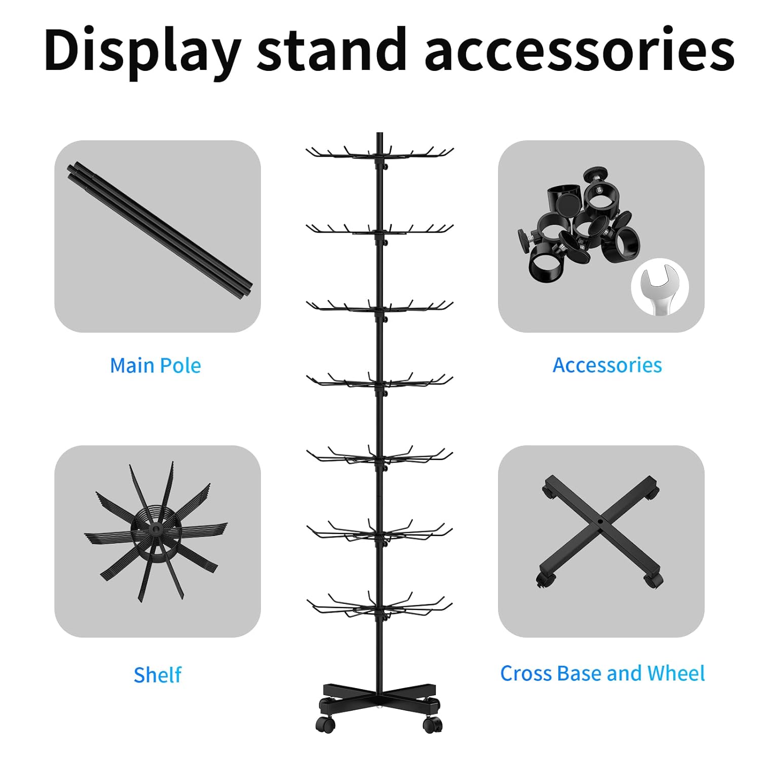 Hypergiant Hypergiant Retail Display Stand 7 Tier Rotating Rack Adjustable Height for Store Display Shelves Jewelry Keyring Hats Toys Black - View 3 of 7
