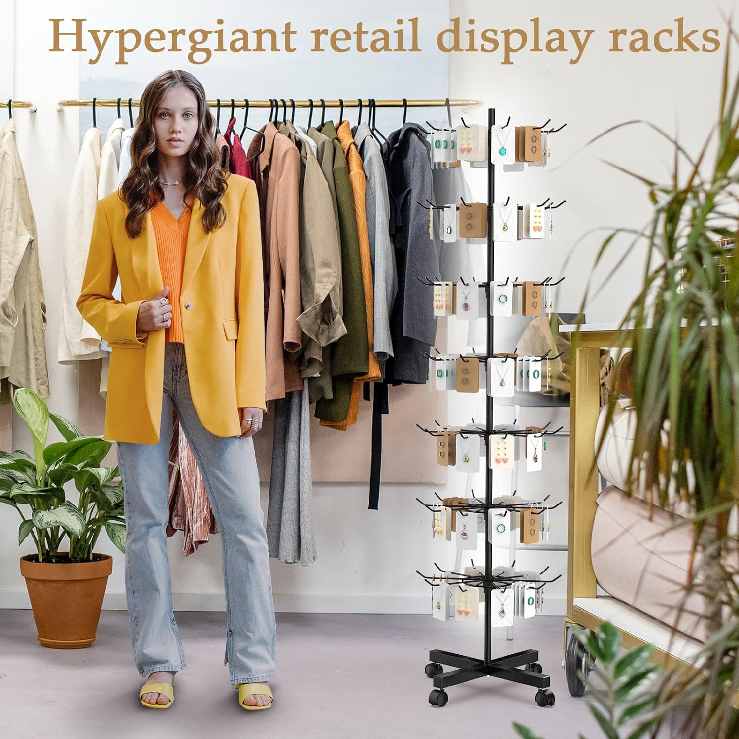Hypergiant Hypergiant Retail Display Stand 7 Tier Rotating Rack Adjustable Height for Store Display Shelves Jewelry Keyring Hats Toys Black - View 5 of 7