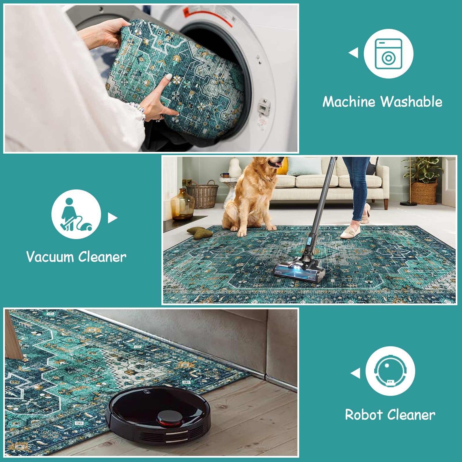 Moynesa Moynesa Ultra-Thin Washable Teal Non Slip Bathroom Rug 2x6 Laundry Room Mat Machine Washable Non-Slip Pet Friendly Carpet Runner - View 3 of 8