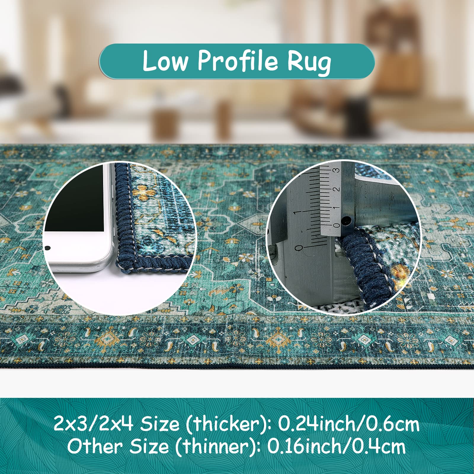Moynesa Moynesa Ultra-Thin Washable Teal Non Slip Bathroom Rug 2x6 Laundry Room Mat Machine Washable Non-Slip Pet Friendly Carpet Runner - View 4 of 8