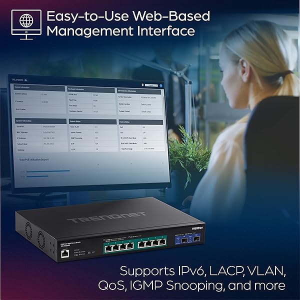 TRENDnet Buy TRENDnet 10-Port Multi-Gig PoE+ Switch: 8 x 2.5G Ports, 10G SFP+ Slots, Managed Ethernet, Lifetime Protection - TPE-3102WS - View 5 of 10