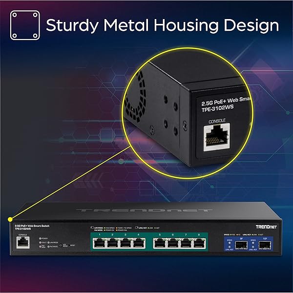 TRENDnet Buy TRENDnet 10-Port Multi-Gig PoE+ Switch: 8 x 2.5G Ports, 10G SFP+ Slots, Managed Ethernet, Lifetime Protection - TPE-3102WS - View 6 of 10