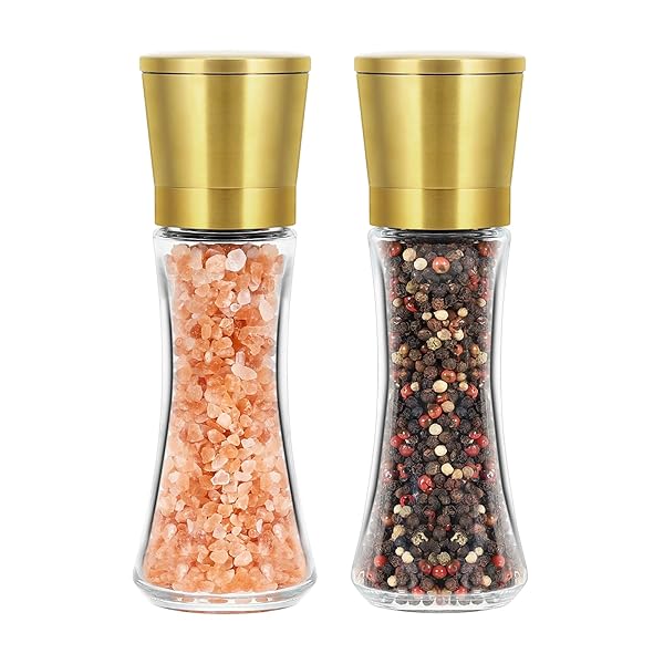VEVOK CHEF VEVOK CHEF Gold Salt and Pepper Grinder Mill Set Adjustable Ceramic Coarseness Stainless Steel Shaker for Perfect Seasoning