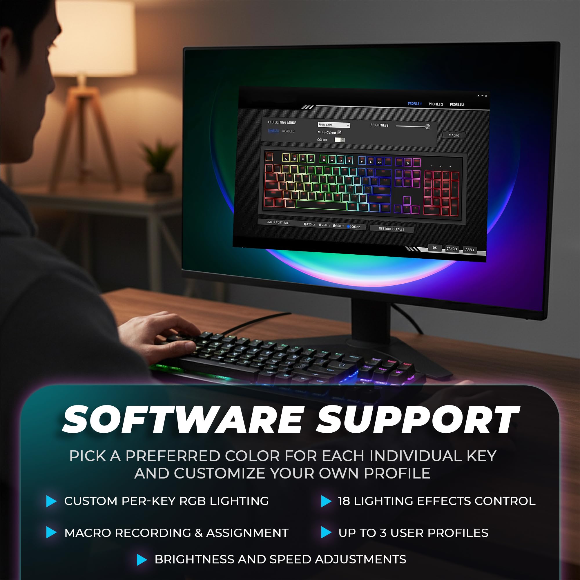 TECWARE Phantom+ 87 Key RGB Mechanical Gaming Keyboard | TKL 80% Keyboard, Tactile Feedback, Double Shot ABS Keycaps, Hot-Swappable, Detachable USB-C - View 6 of 8
