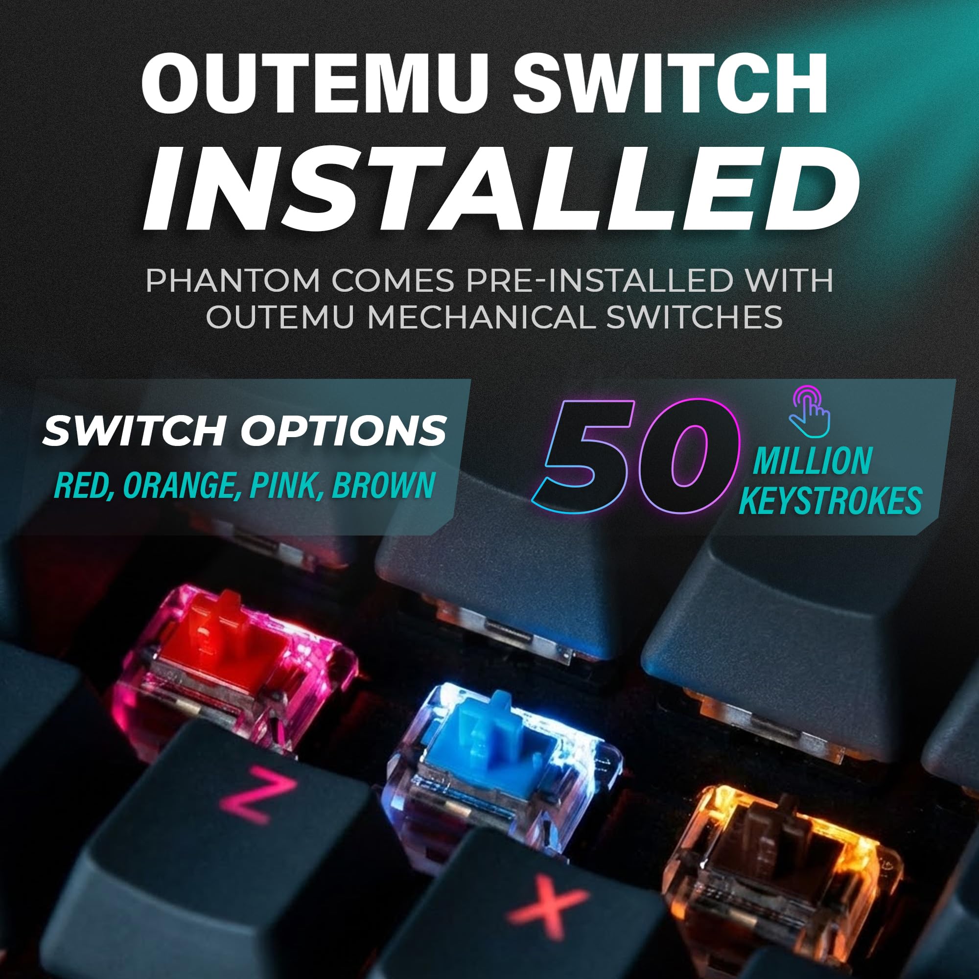 TECWARE Phantom+ 87 Key RGB Mechanical Gaming Keyboard | TKL 80% Keyboard, Thocky Sound, Double Shot ABS Keycaps, Hot-Swappable, Detachable USB-C - View 4 of 8