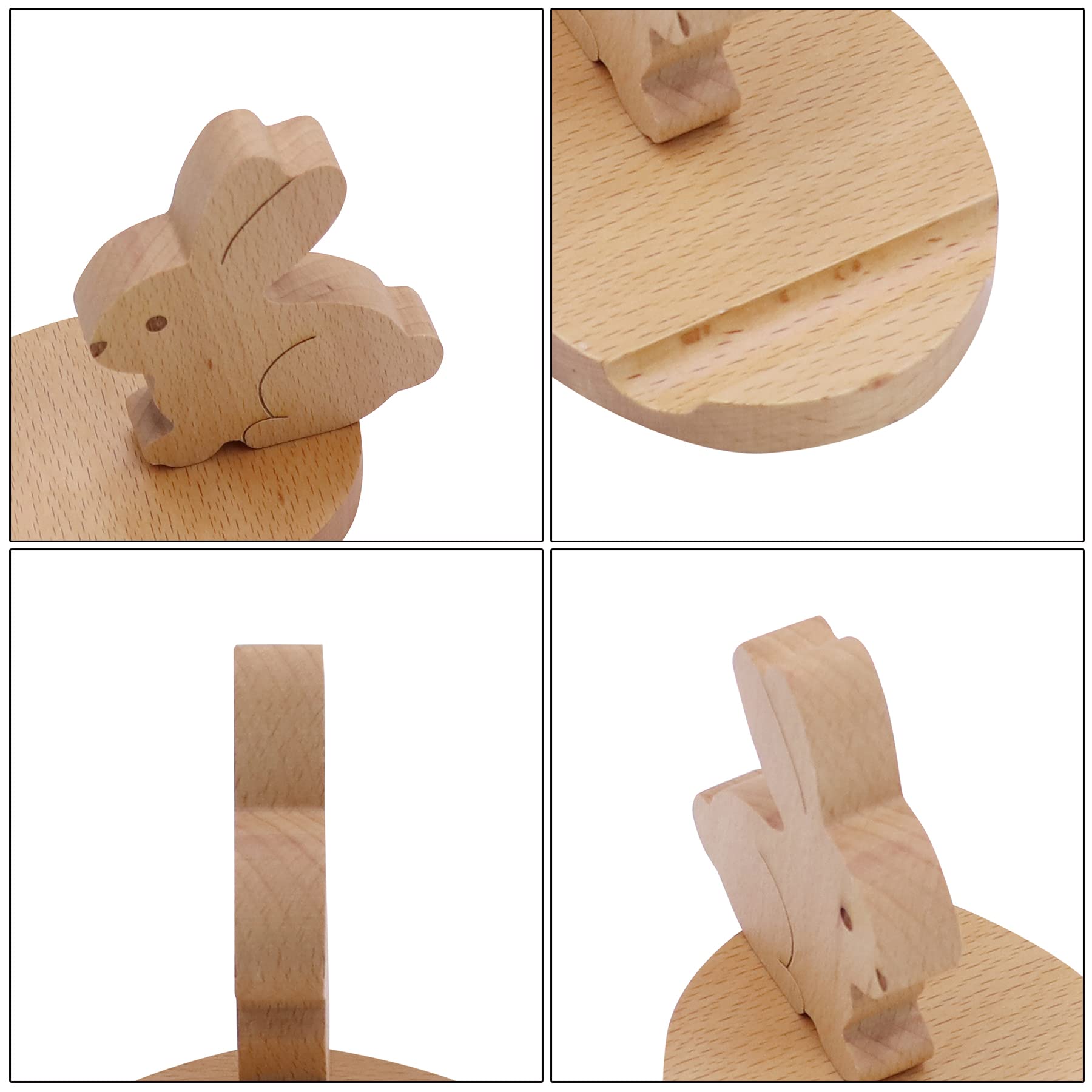Amamcy Cute Bunny Cellphone Stand Holder Wooden Smartphone Desk Holder for All Mobile Phones Animal Phone Stand Desk Ornament - View 8 of 8
